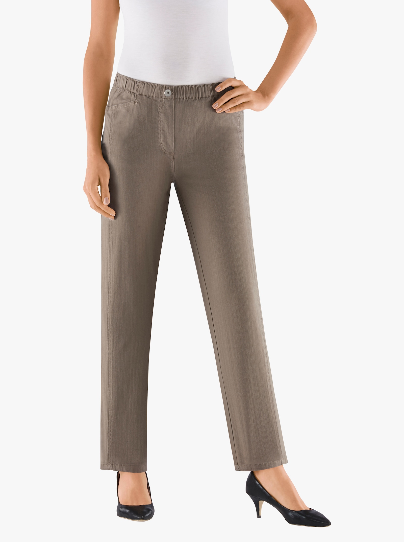 Comfortjeans met comfortband rondom - taupe