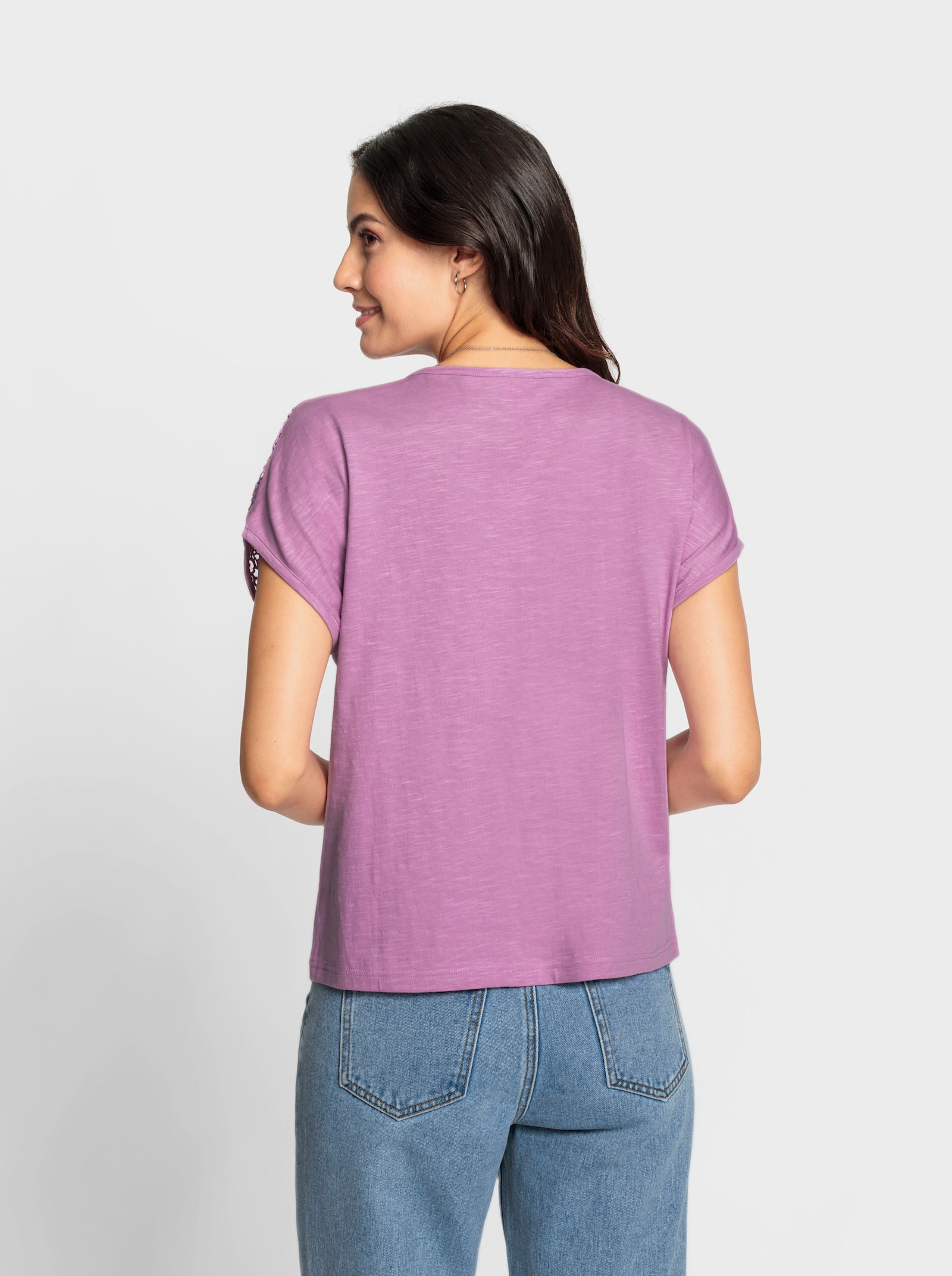 Kanten shirt met knoopsluiting - orchidee