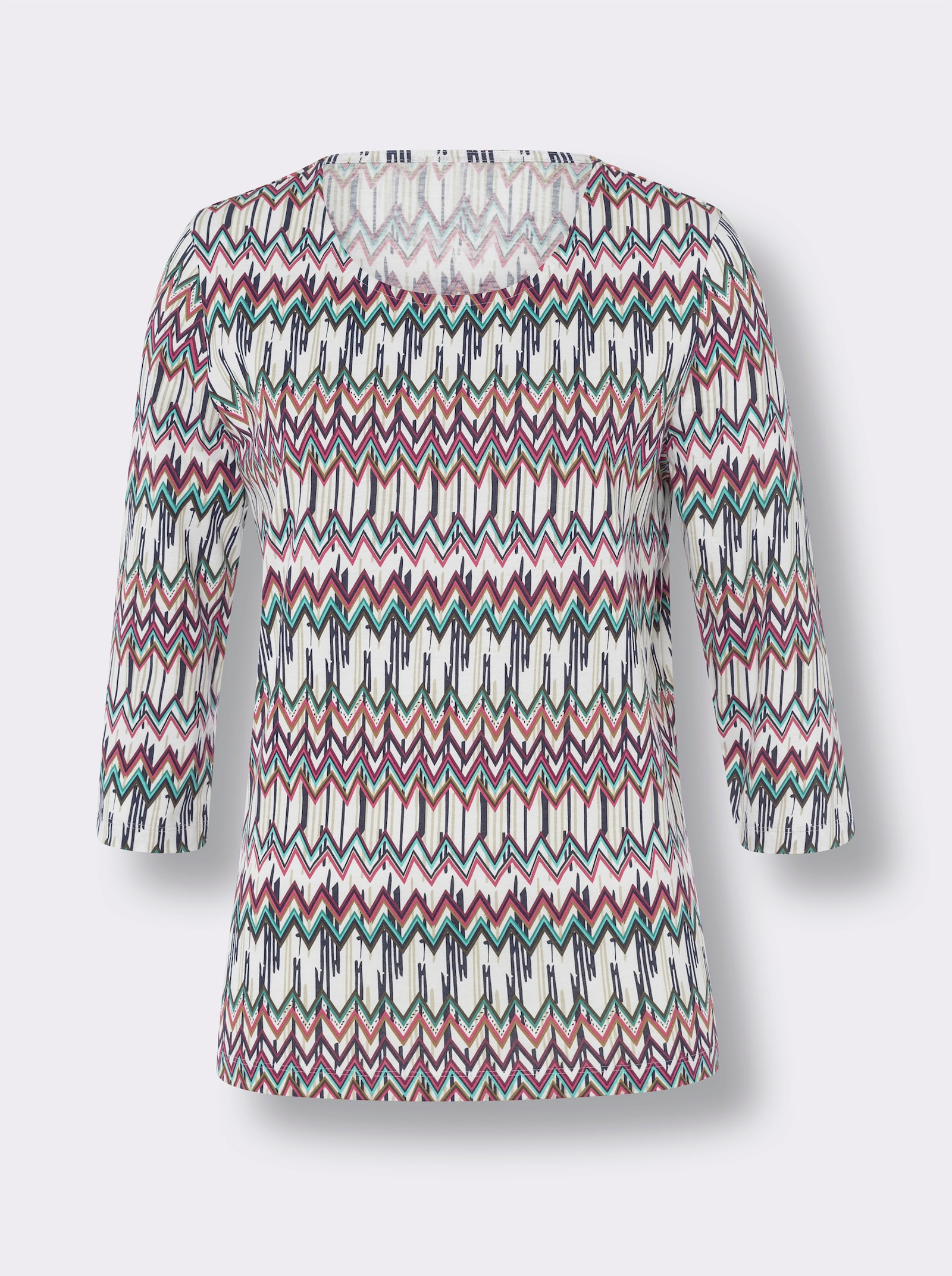 Shirt met 3/4-mouwen van katoen - ecru/fuchsia geprint