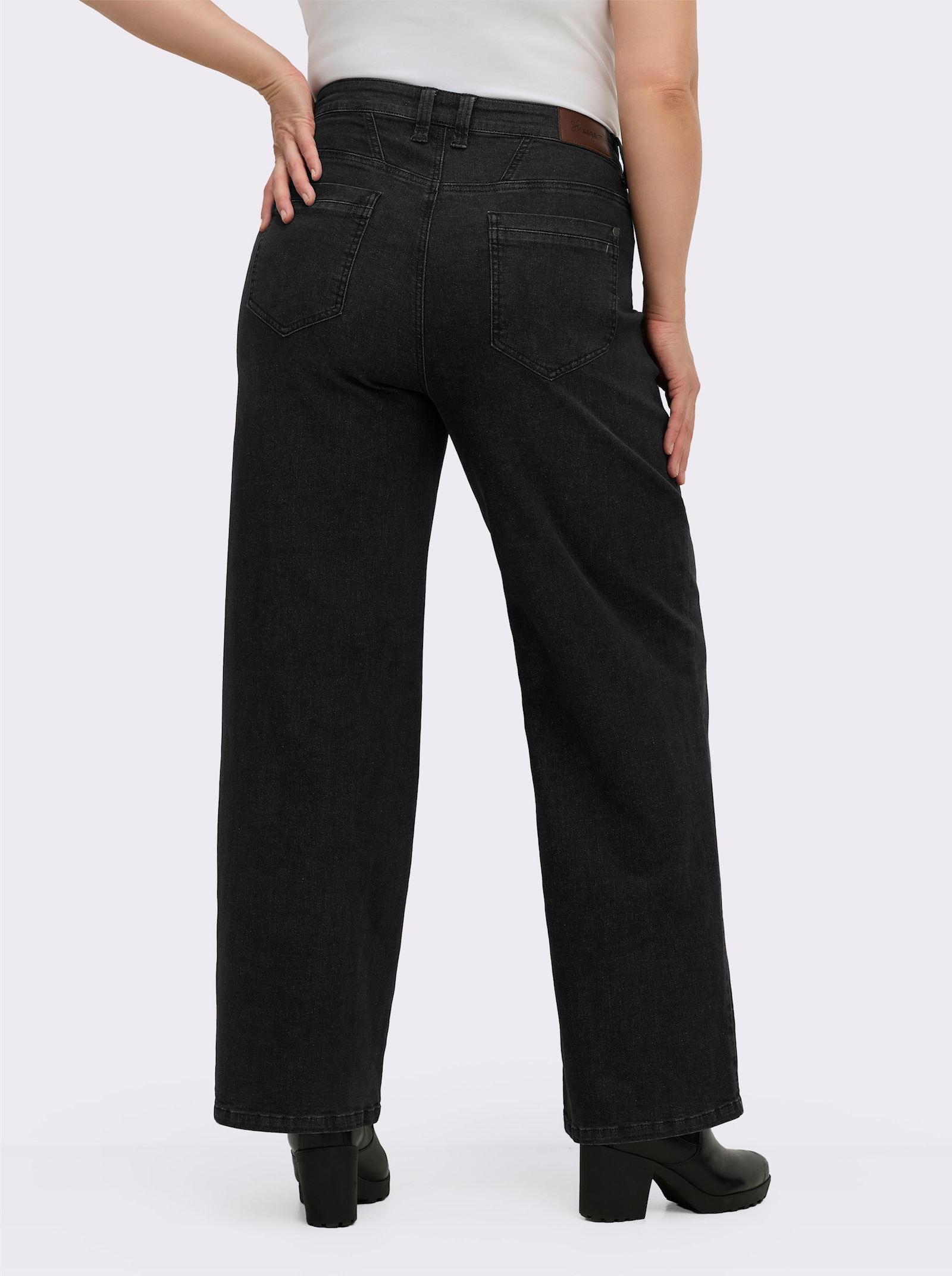 sheego Jeans met wijde pijpen en paspels - black denim