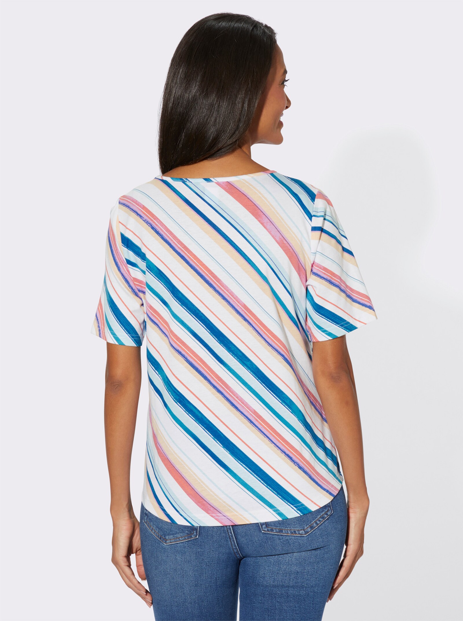 Streifenshirt mit abgerundetem Saum - mint-orchidee-bedruckt