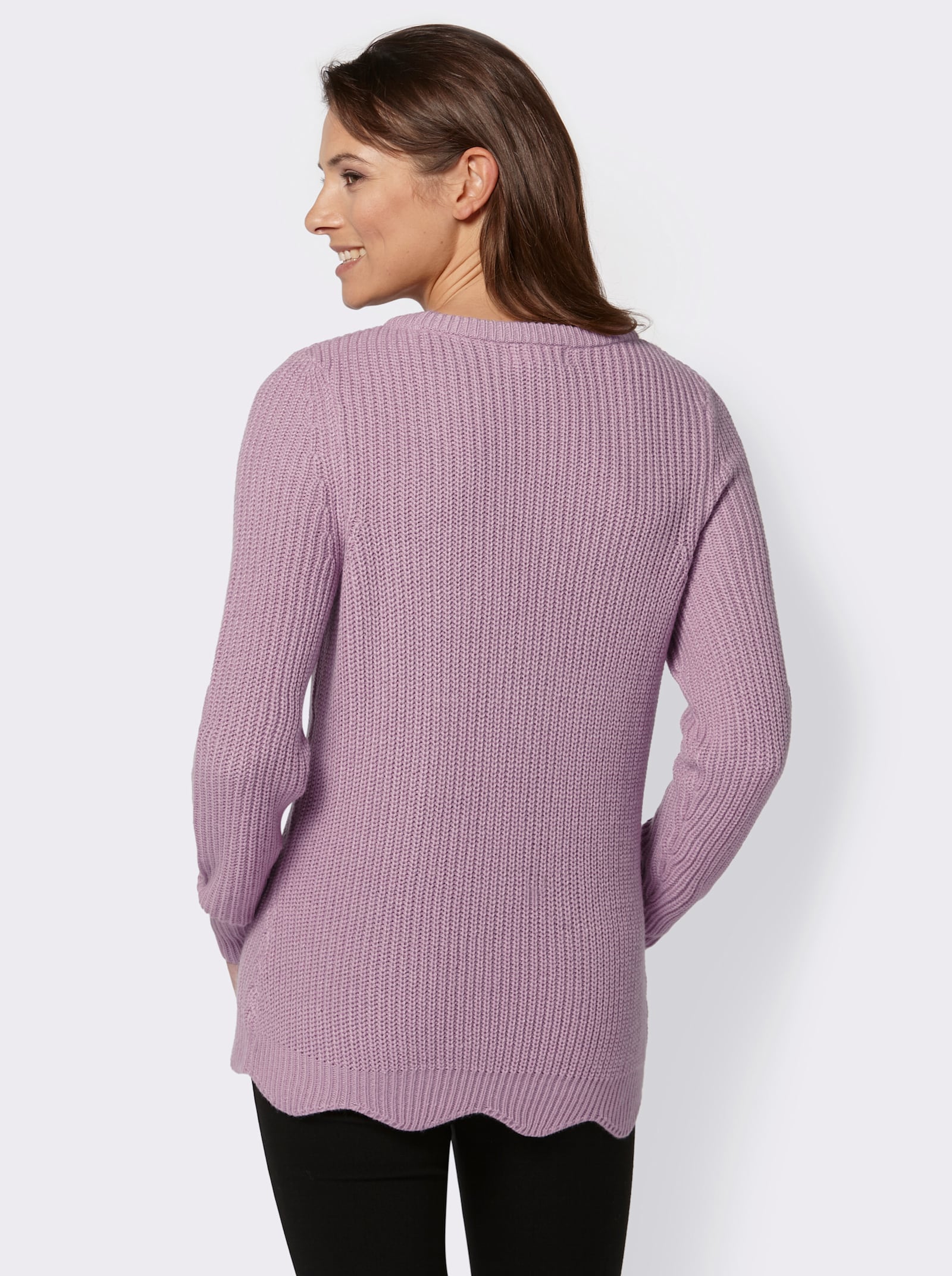 Langarm-Pullover mit Wellensaum - rosé