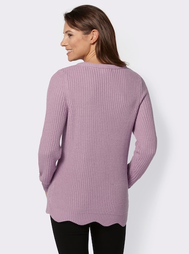 Langarm-Pullover mit Wellensaum - rosé