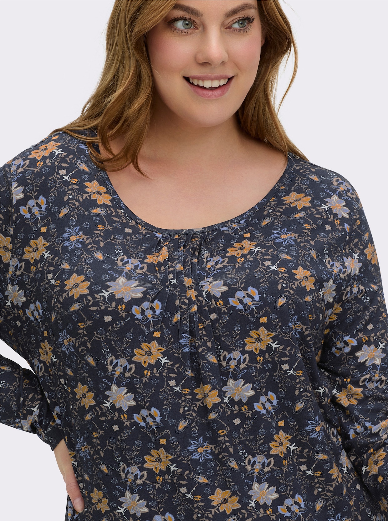 Print-Shirt aus Viskose-Stretch - marine-ocker-bedruckt