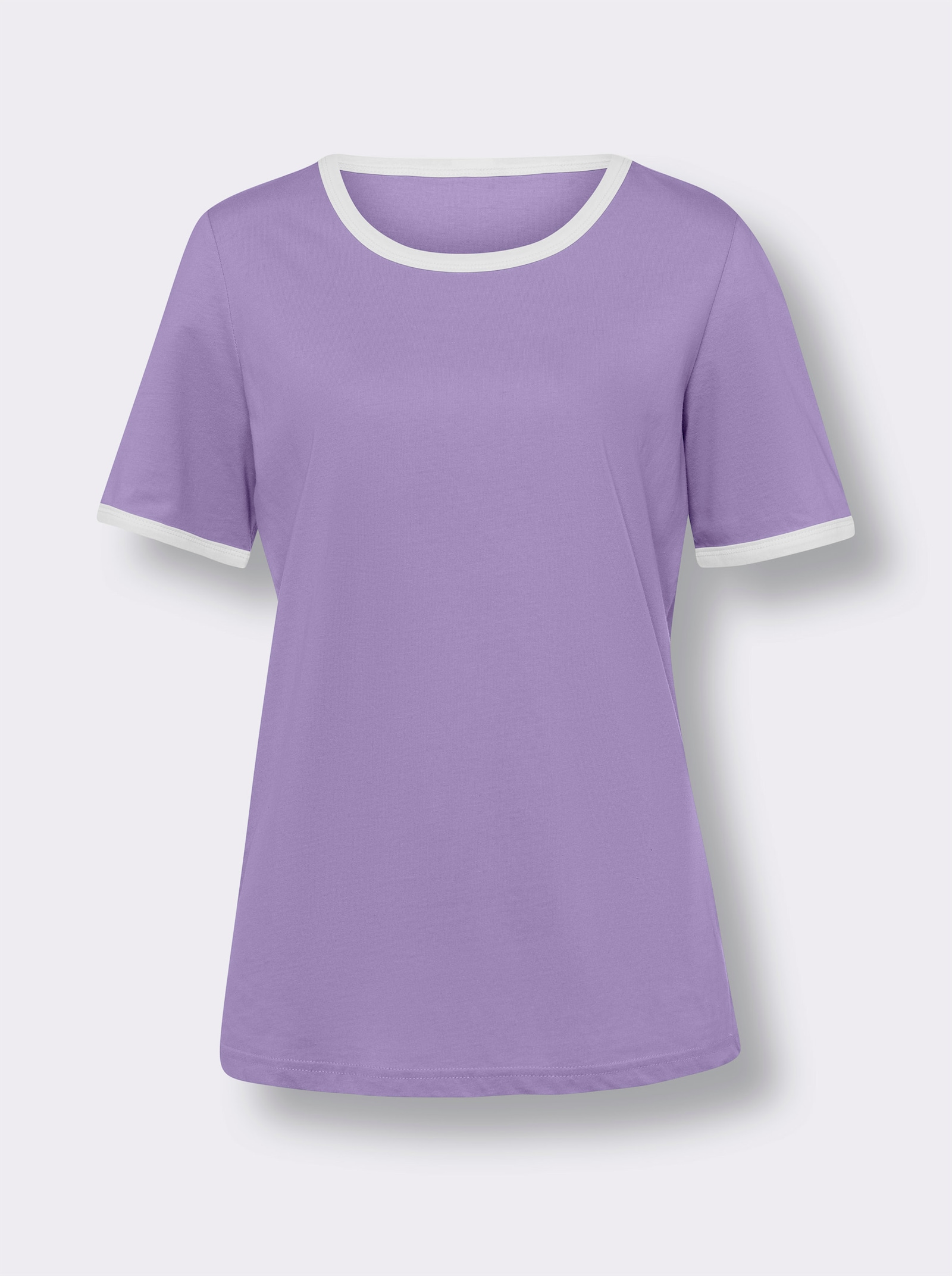 Kurzarmshirt mit Kontrast-Paspeln - lavendel-ecru