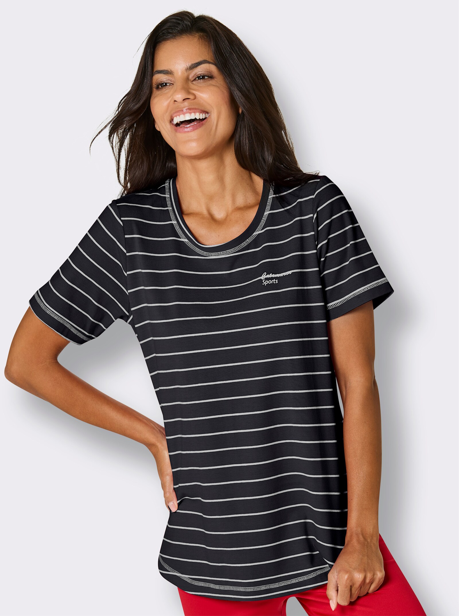Catamaran Sports Funktionsshirt mit Seitenschlitzen - schwarz-weiß-geringelt