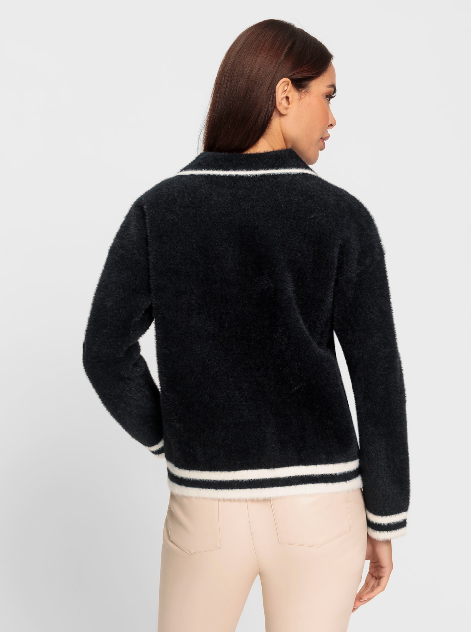 heine Strickjacke mit Kontrast-Akzenten - schwarz-ecru