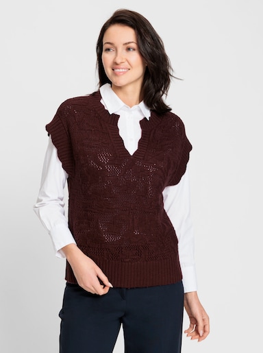 Pullunder im Mix aus Struktur- und Ajourmuster - burgund