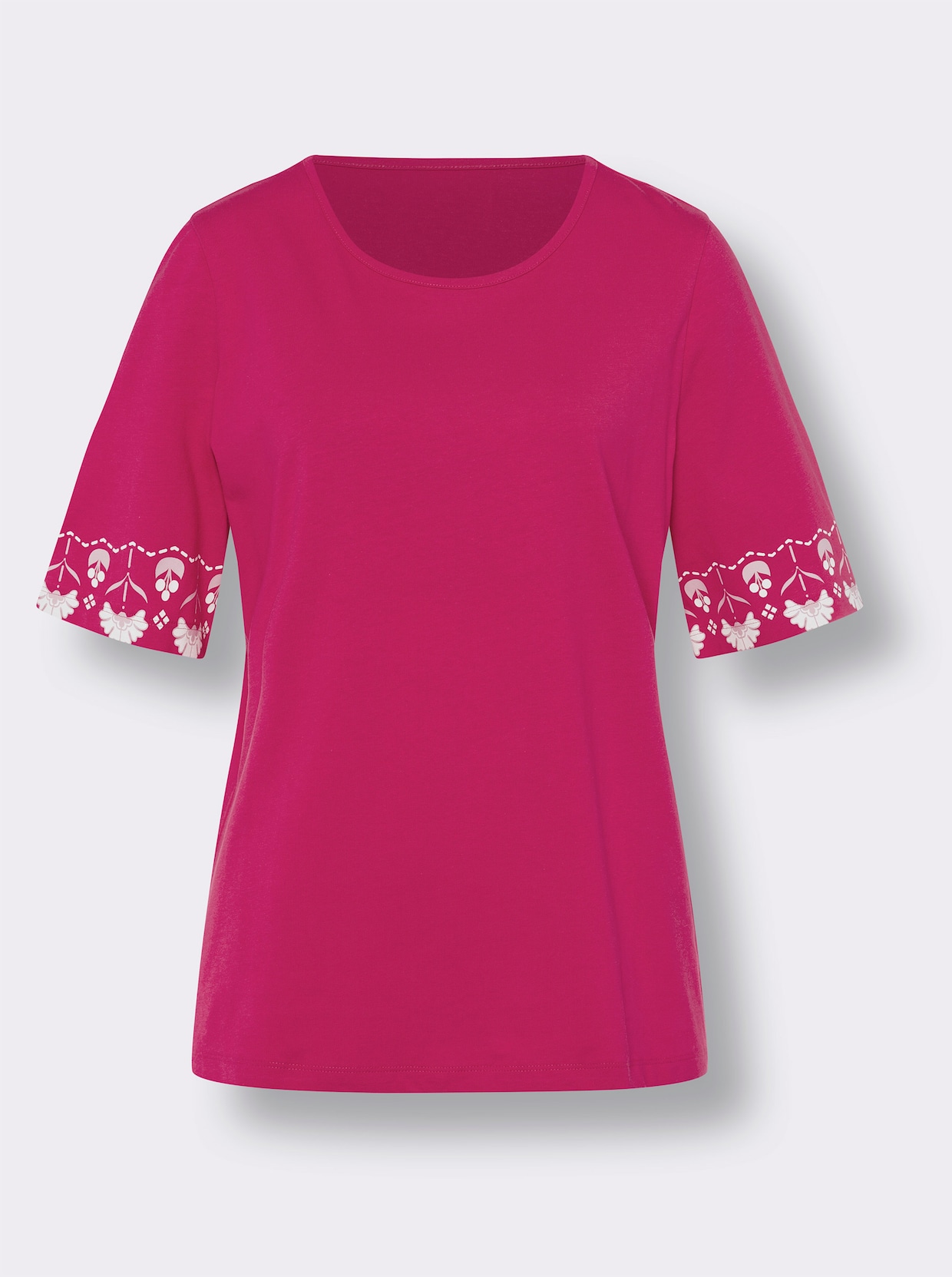 Kurzarmshirt - pink-weiß