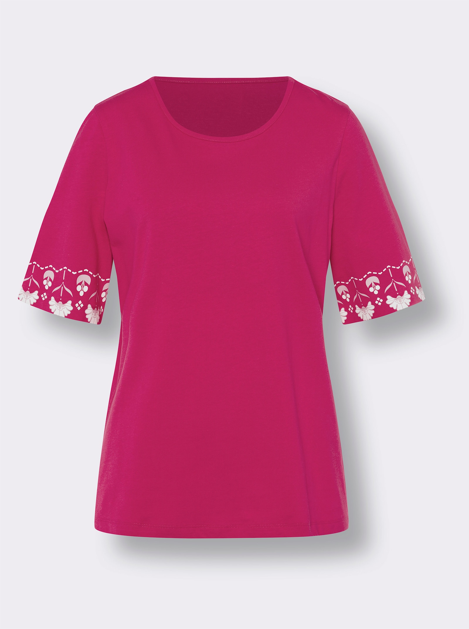 Kurzarmshirt mit Bordüren-Druck - pink-weiß