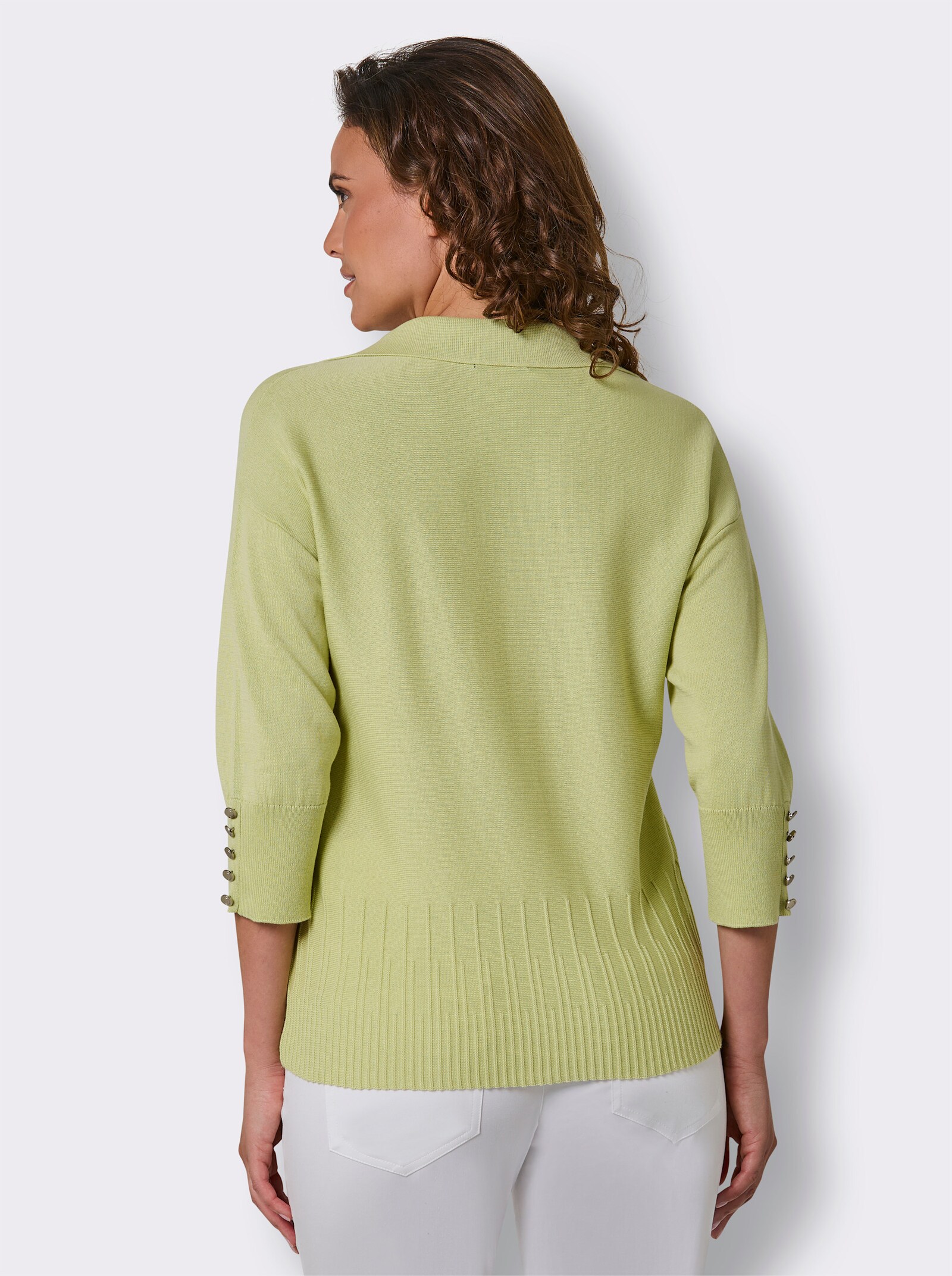 CREATION L PREMIUM Polopullover aus Querstrick - pistazie