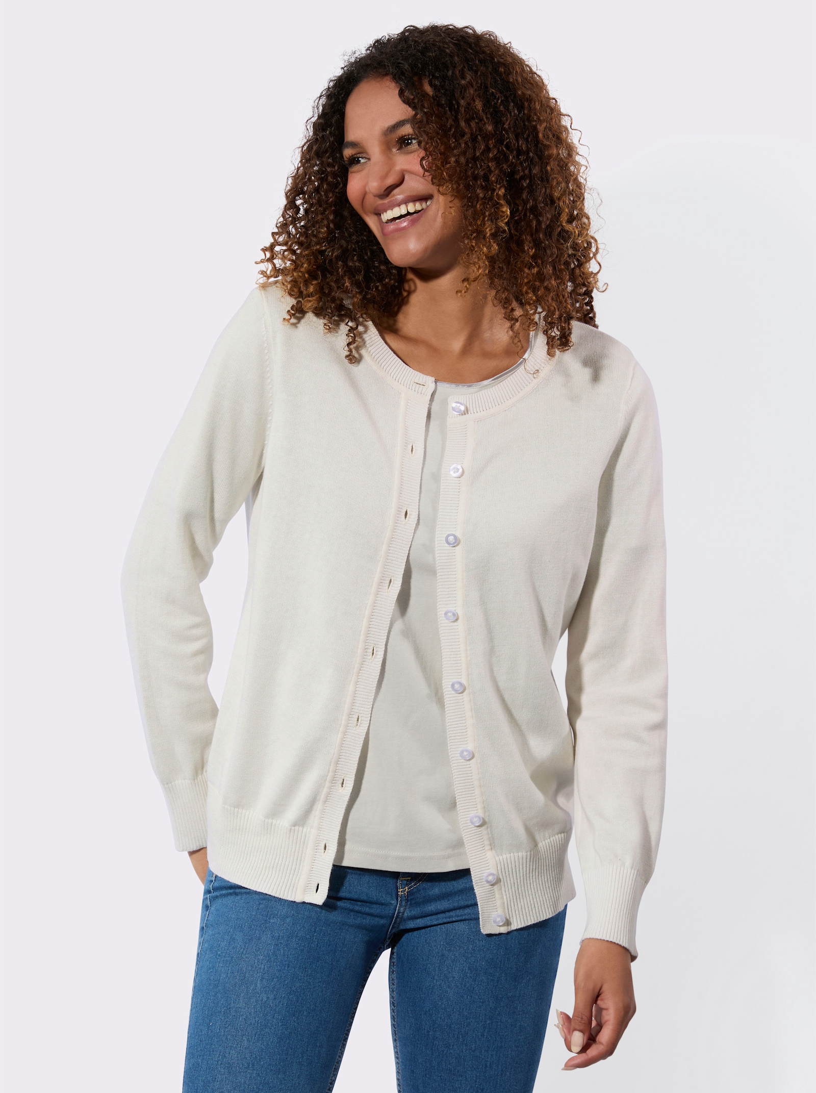 Svetr s žebrovanými lemy - ecru