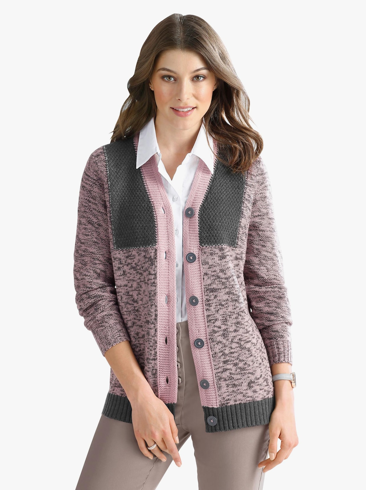 Pletený kabátek - růžová-šedá