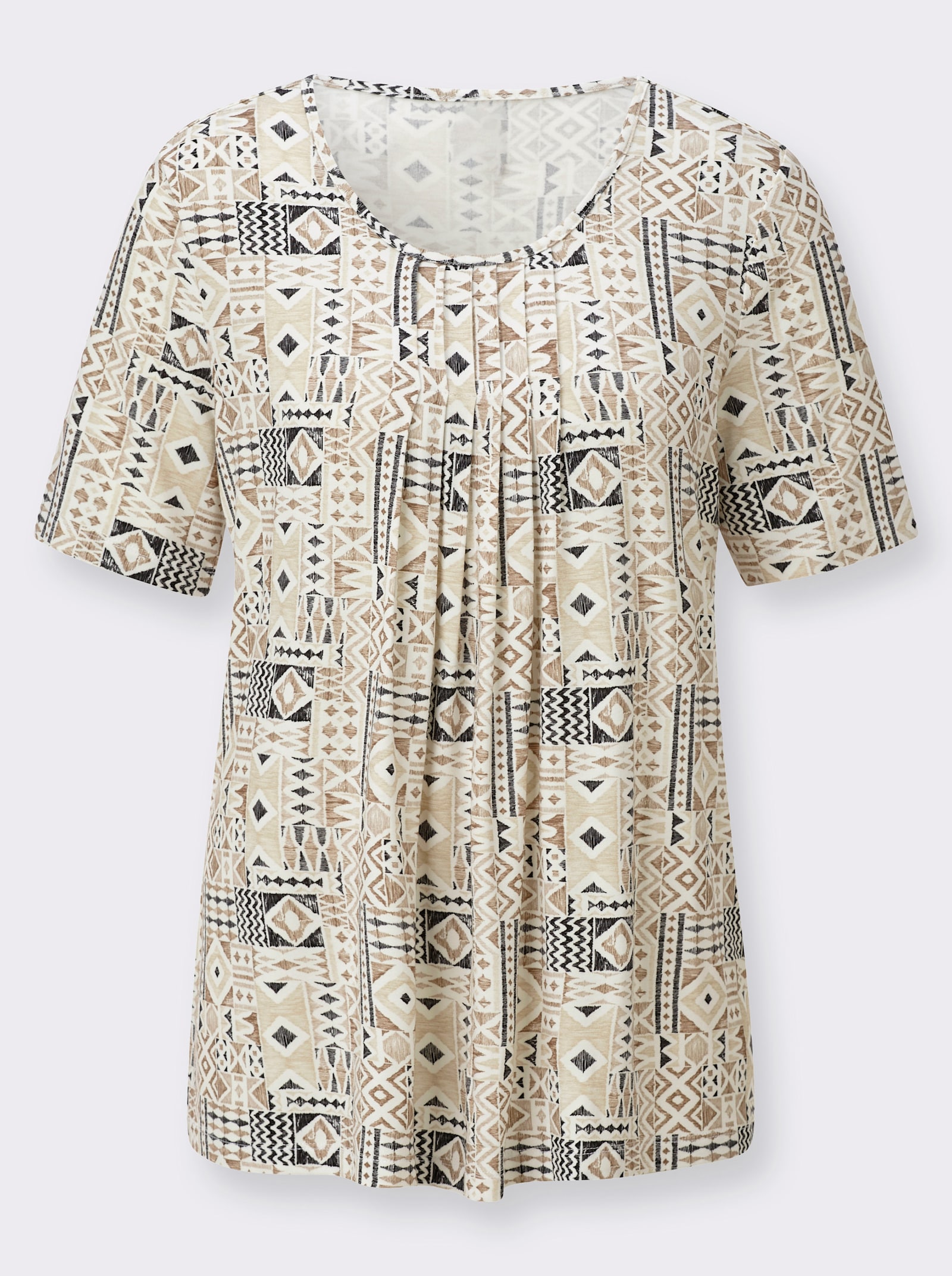 Tunikashirt im Patchwork-Dessin - sand-schwarz-bedruckt