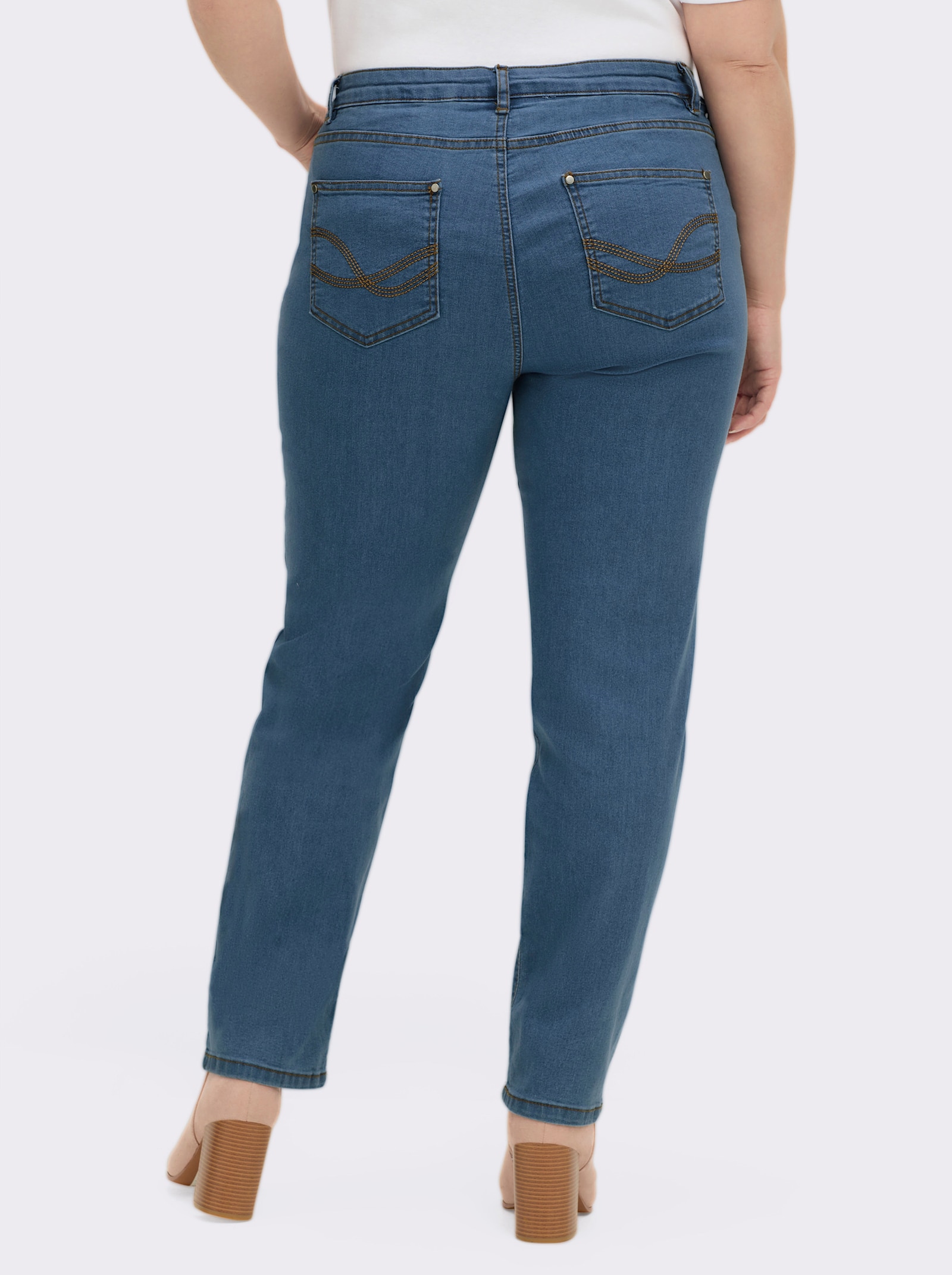 5-Pocket-Jeans mit bestickten Gesäßtaschen - blue-bleached