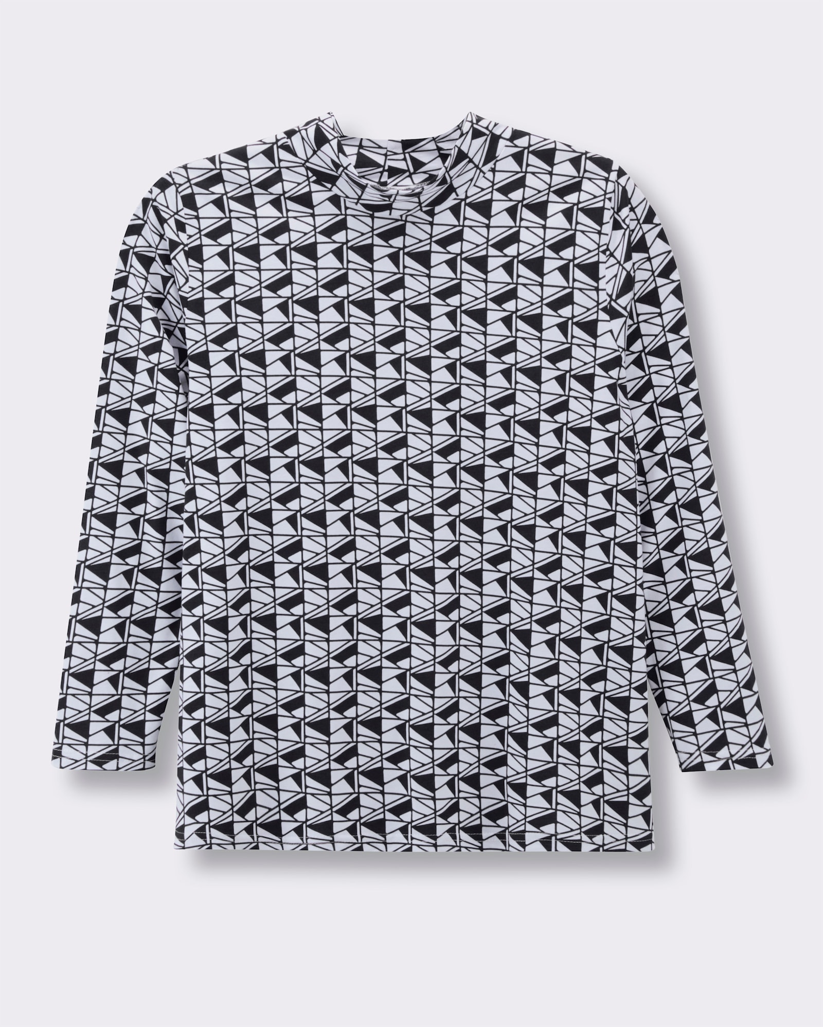 Stehkragenshirt mit Grafikdruck - schwarz-weiß-bedruckt