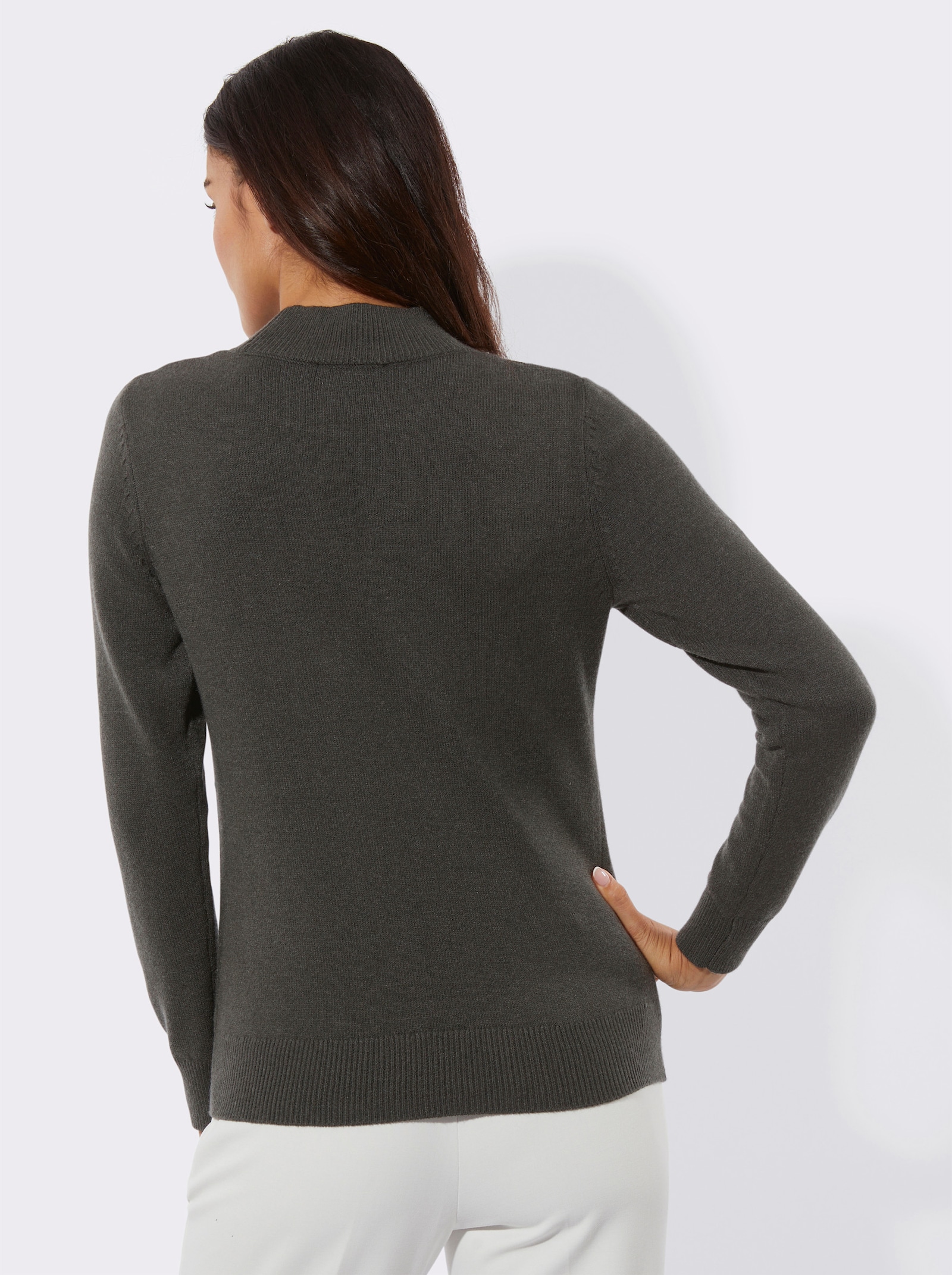 Langarm-Pullover mit Zierketten-Element - graphit