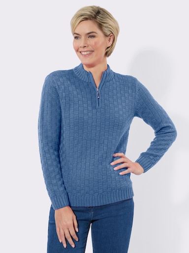 Strickpullover mit Stehkragen - mittelblau