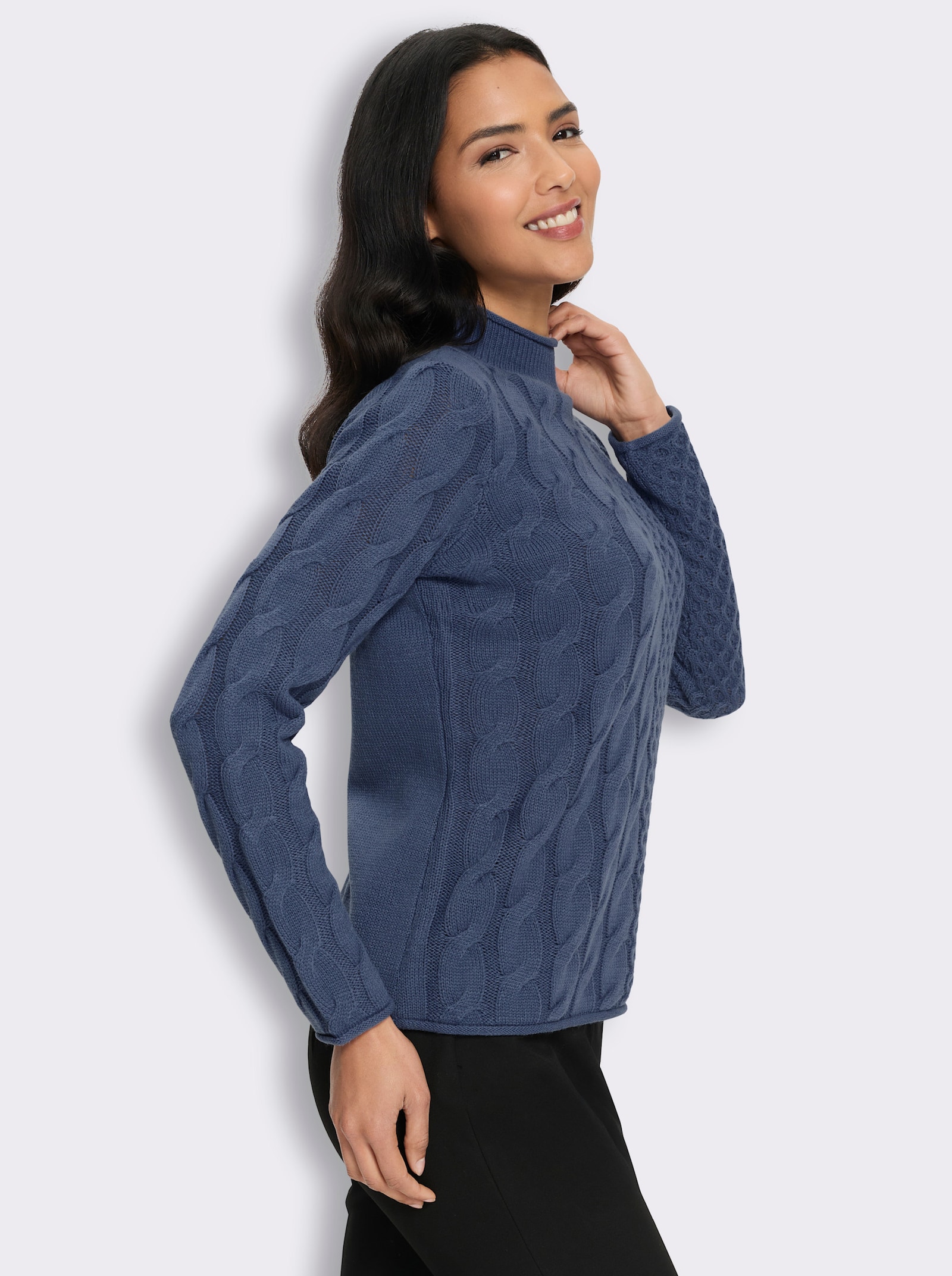 Stehkragenpullover mit Mustermix - rauchblau
