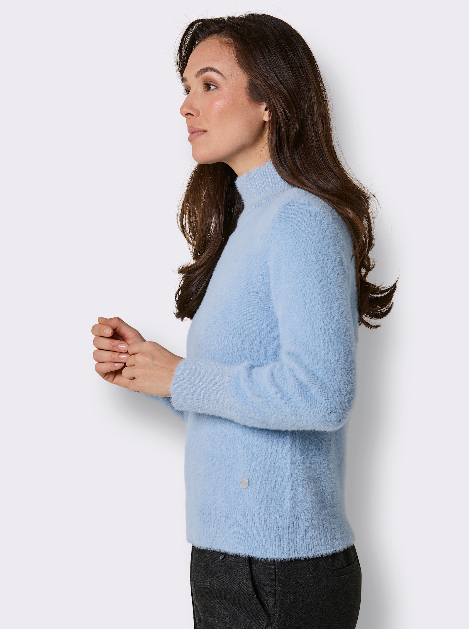 CREATION L PREMIUM Langarm-Pullover mit Glanzgarn - eisblau