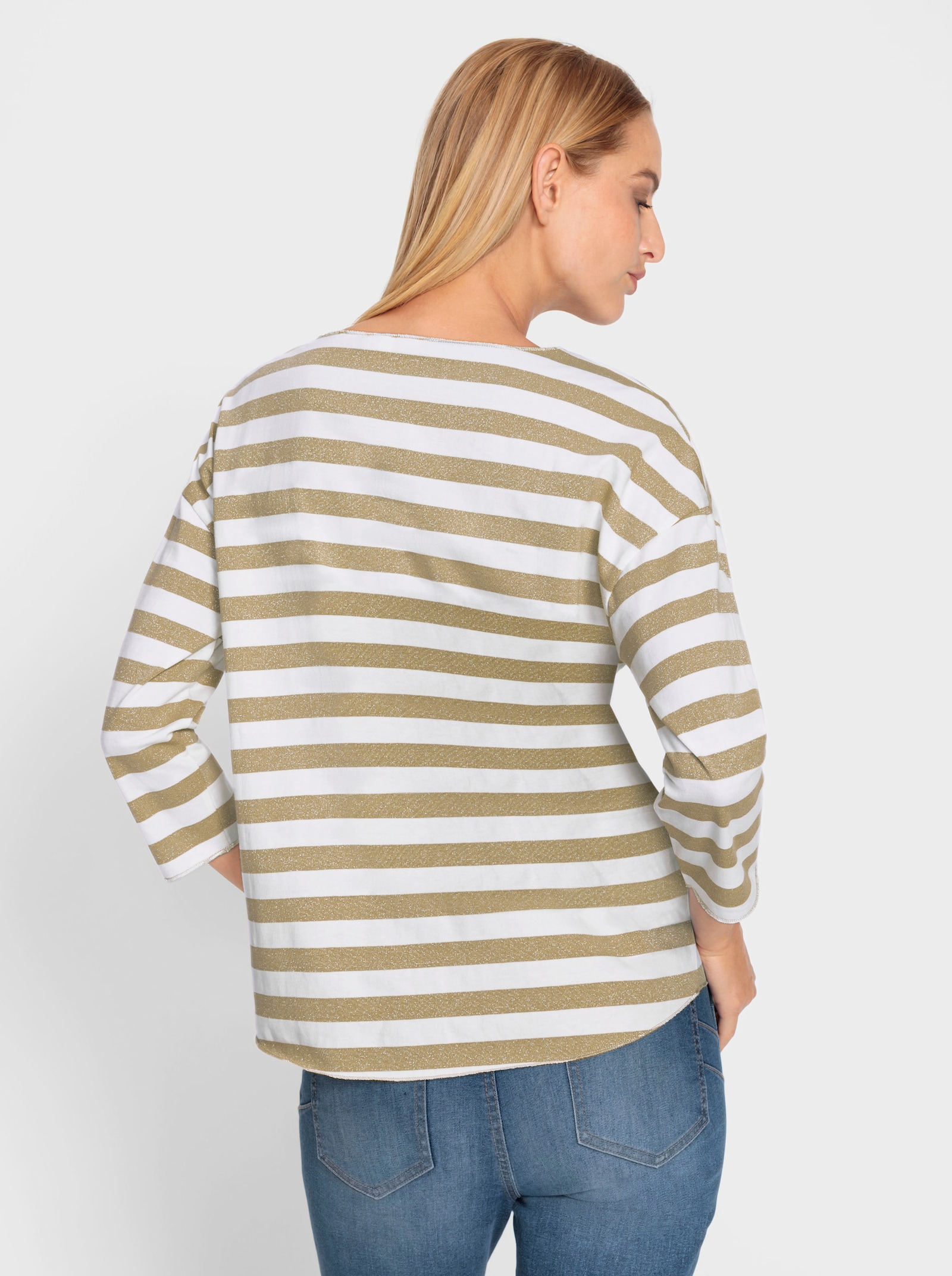 heine Streifenshirt mit glänzendem Effektgarn - sand-weiß-gestreift