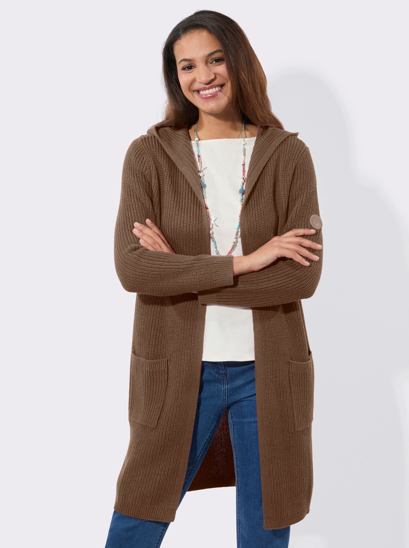 Strickmantel in offener Form - braun