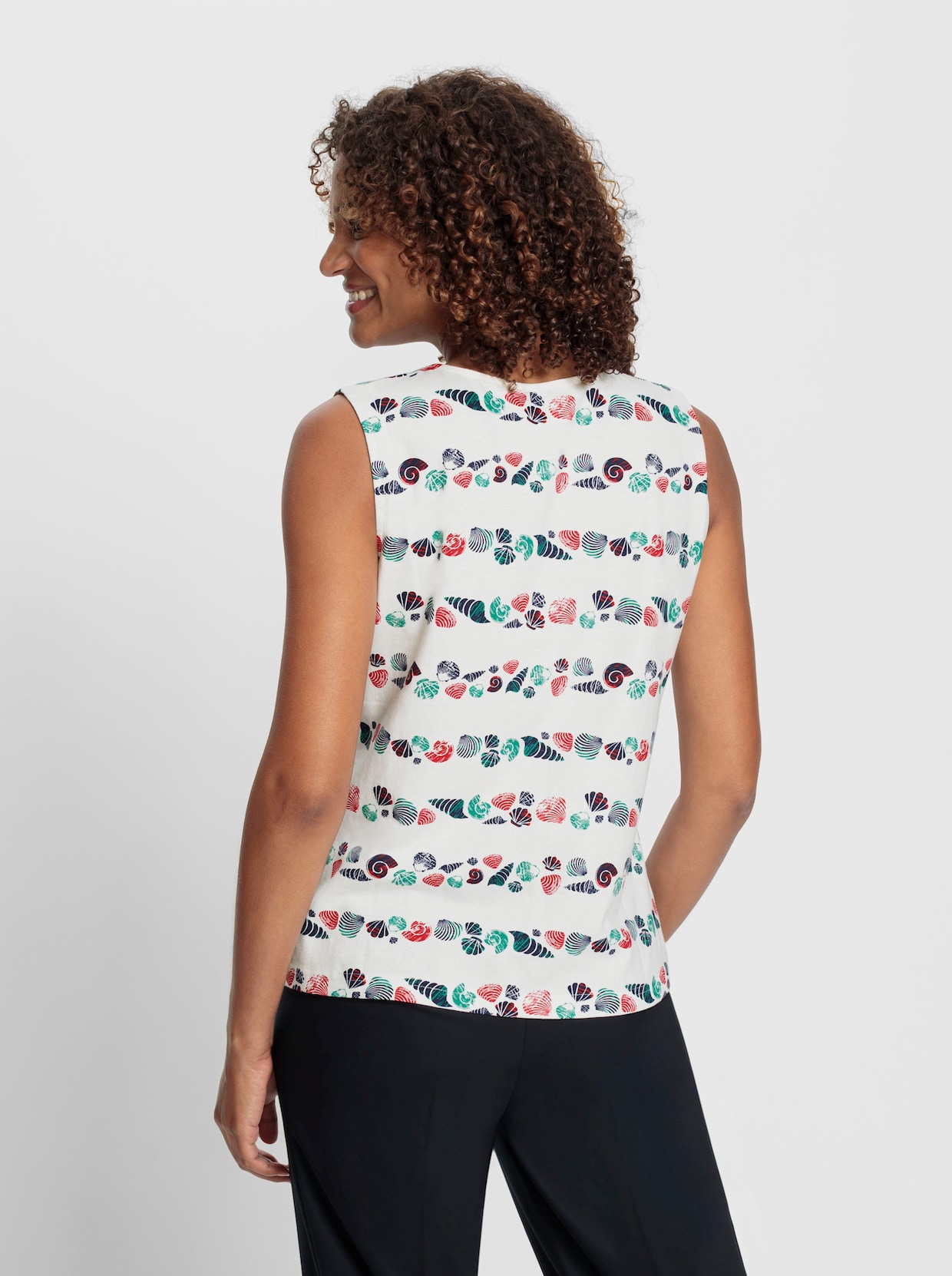 Shirttop - marine/wit gedessineerd