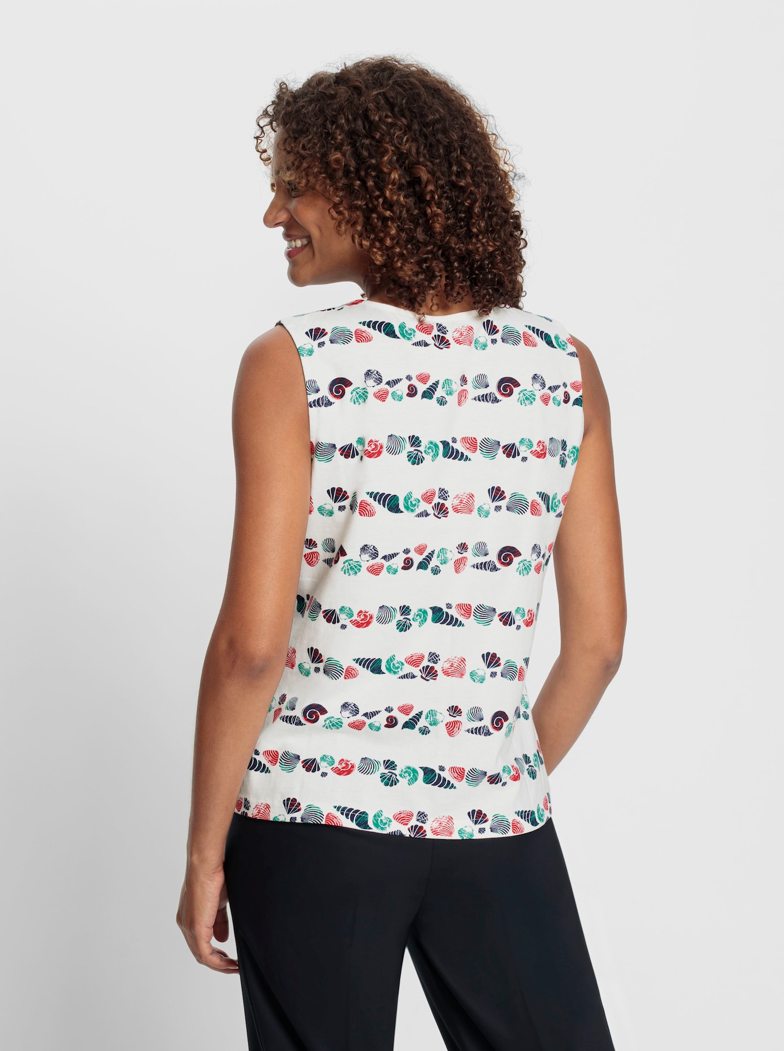 Shirttop mit Muschel-Druck - marine-weiss-gemustert