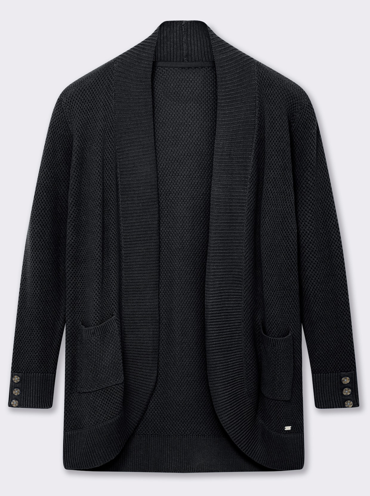 Longstrickjacke mit Struktur-Muster - schwarz