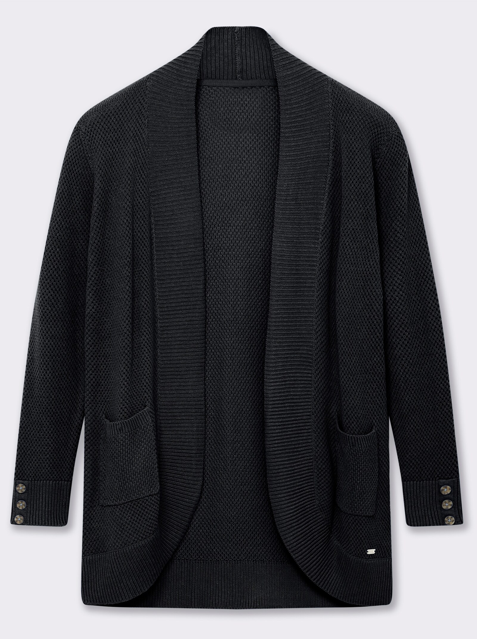 Longstrickjacke mit Struktur-Muster - schwarz