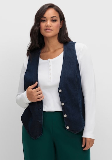 Jeansweste mit spitz zulaufendem Saum vorne - dark blue