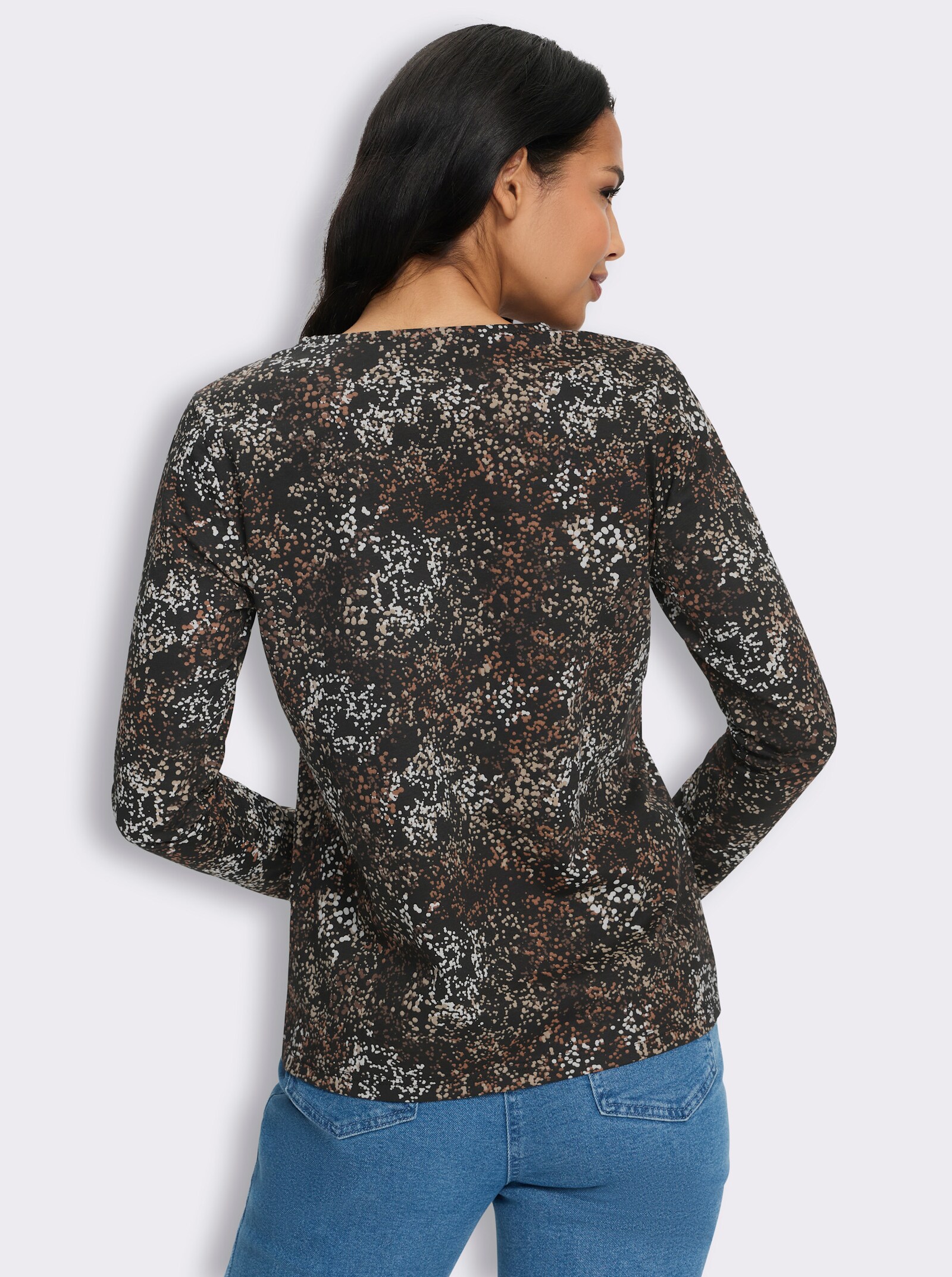 Langarmshirt mit Print - schwarz-beige-bedruckt