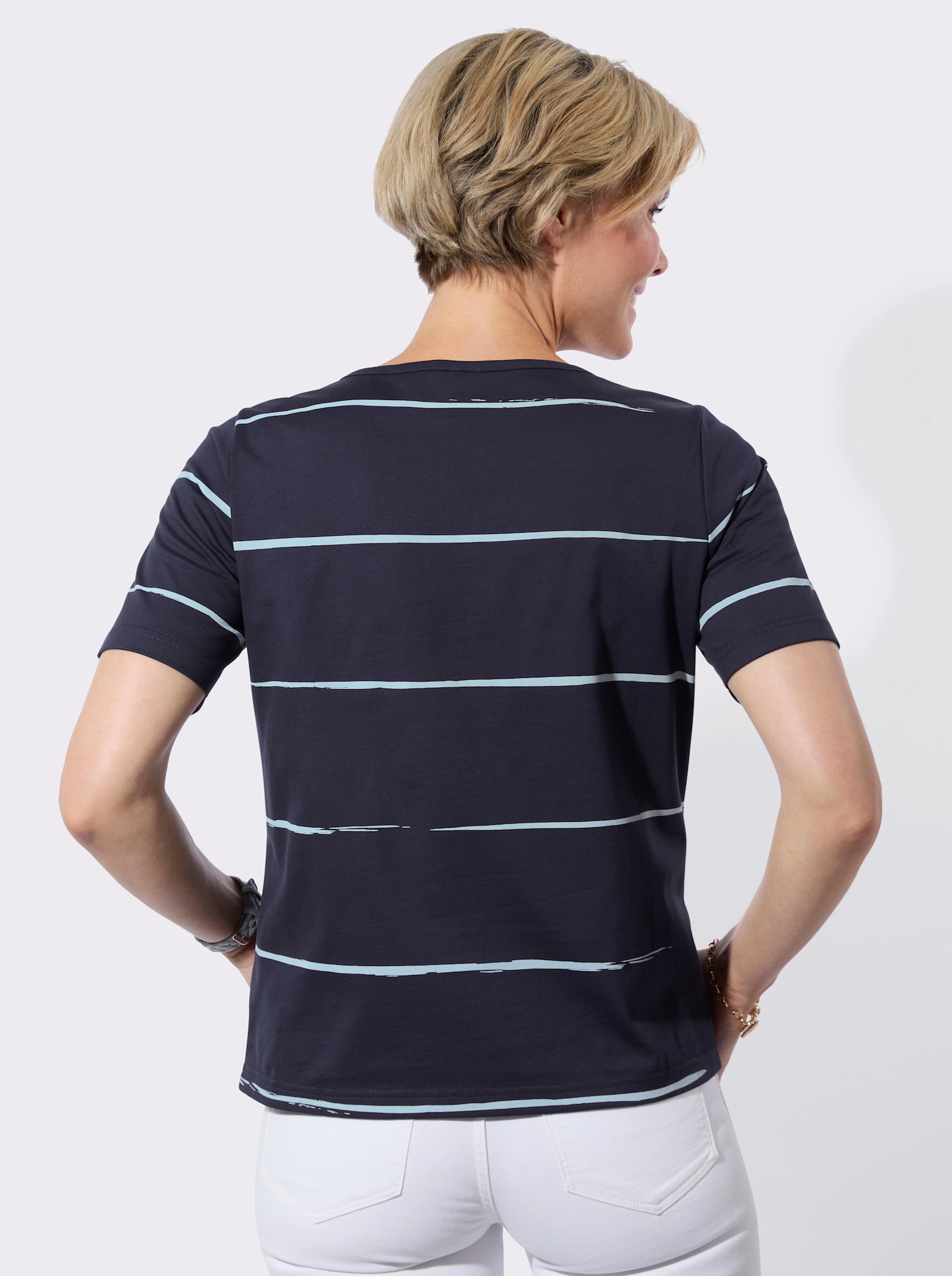 Kurzarmshirt - marine-hellblau-bedruckt