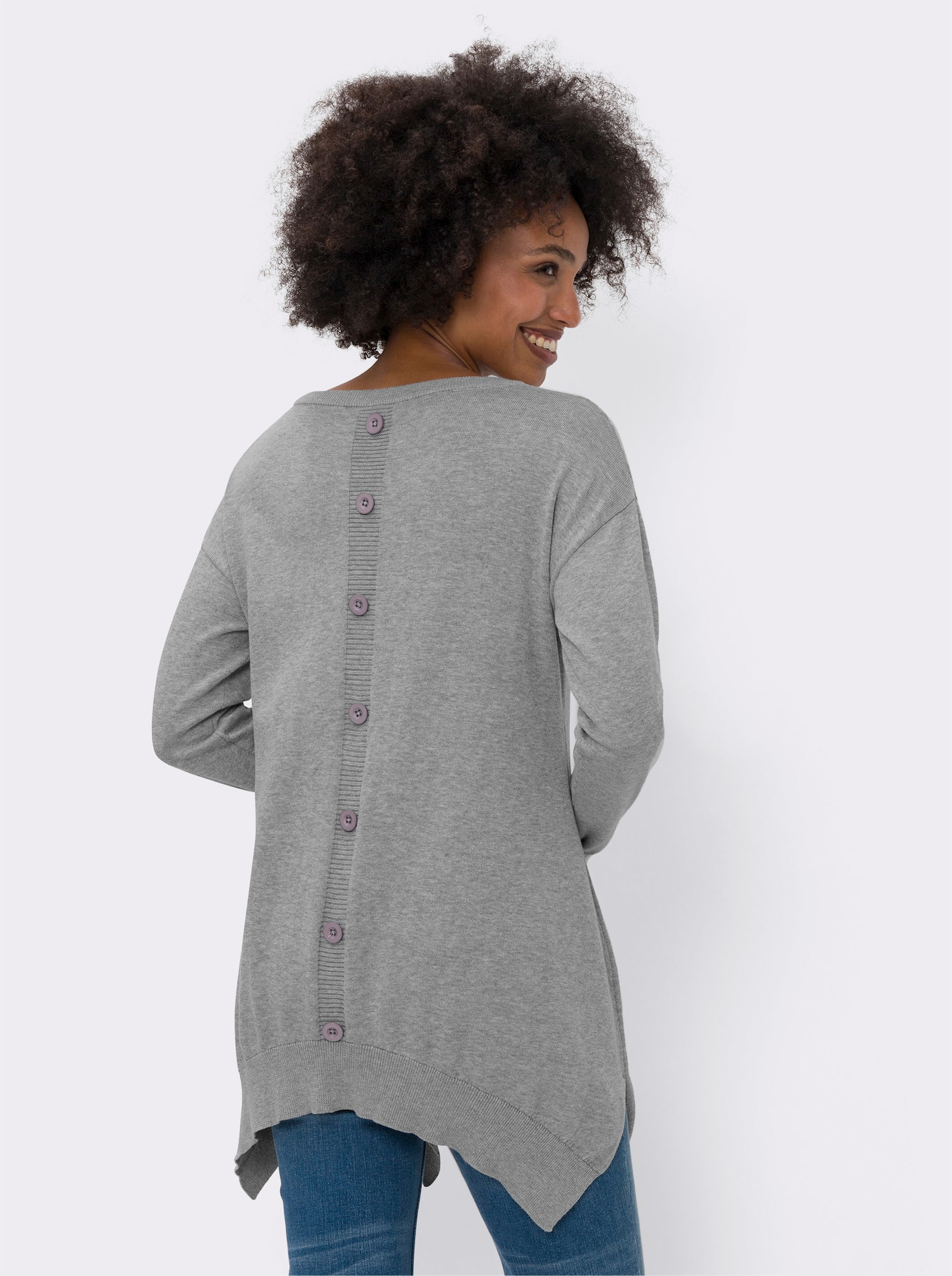 heine Baumwollpullover in langer Form - grau-meliert