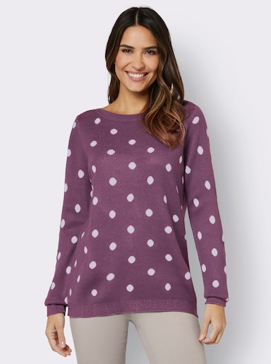 Jacquardpullover - violett-ecru-getupft