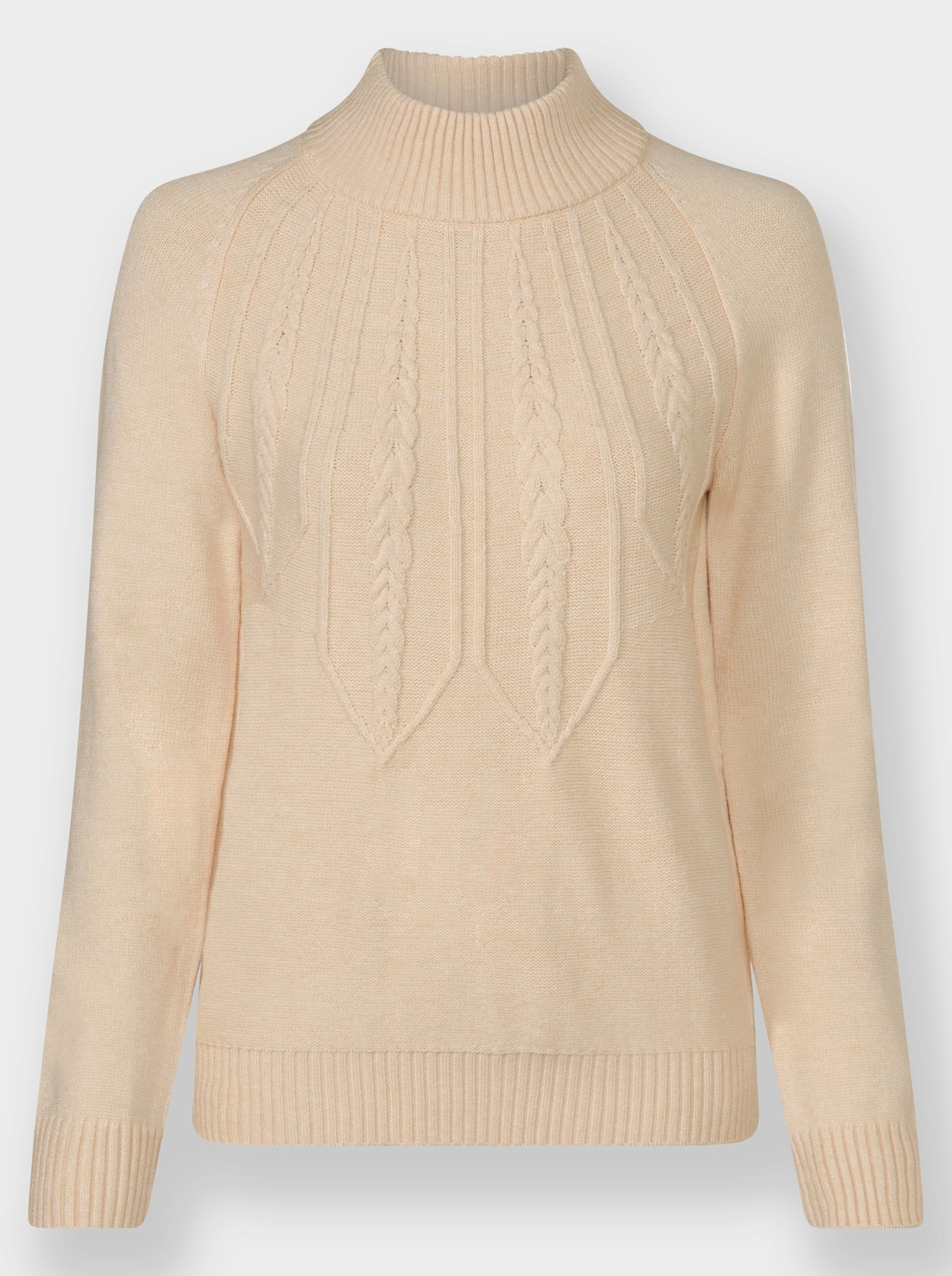 Langarm-Pullover mit Zopfmuster - elfenbein-meliert