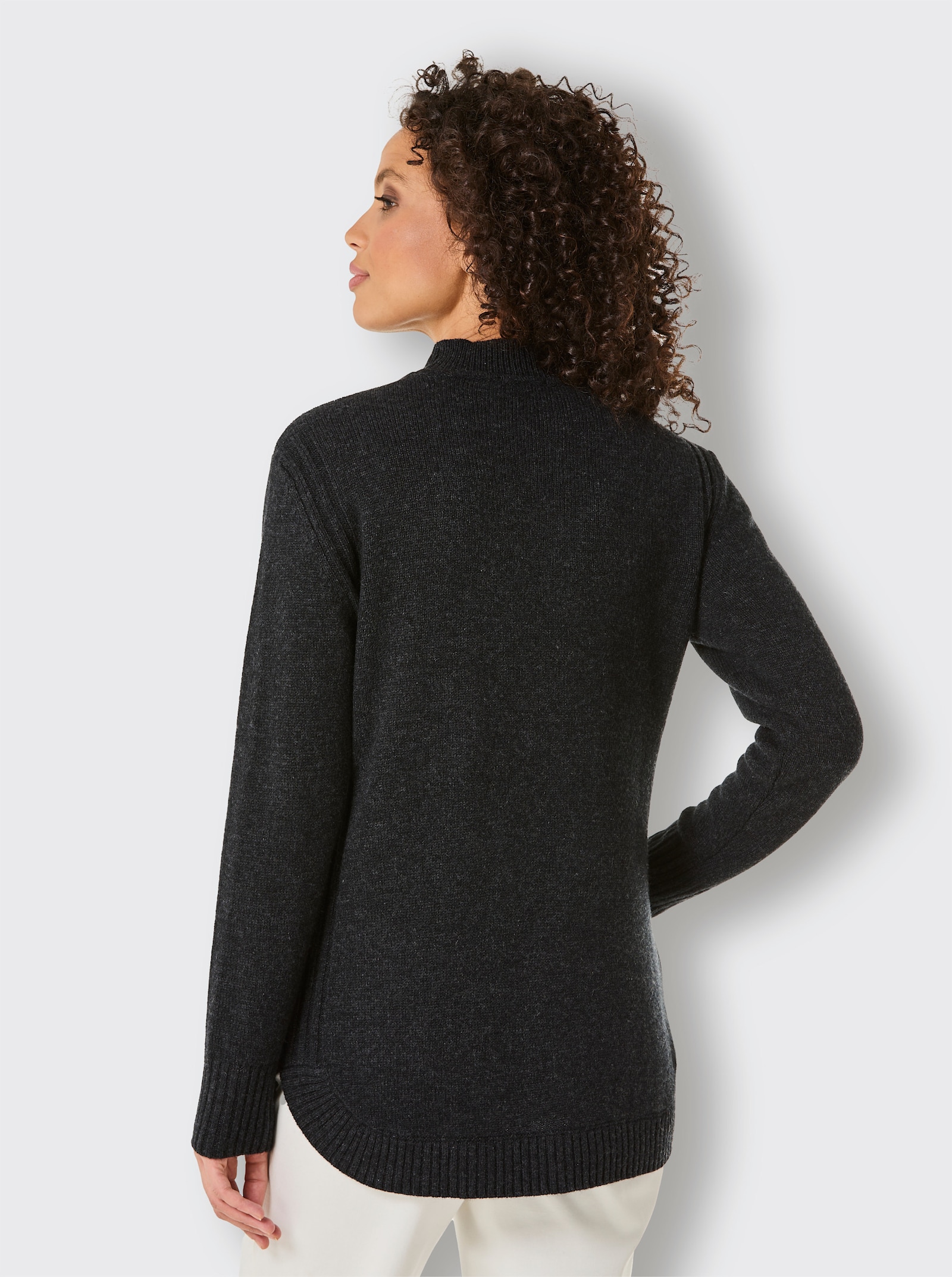 CREATION L PREMIUM Stehkragenpullover Mit seitlichen Einsätzen - schwarz-meliert