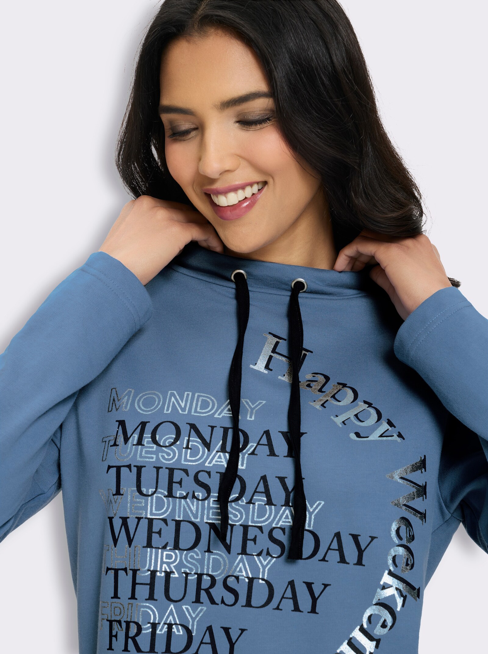 Sweatshirt mit halsfernem Stehkragen - mittelblau-marine-bedruckt