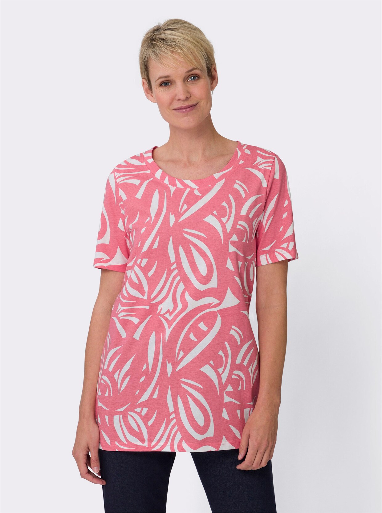 Lang shirt - flamingo/ecru bedrukt