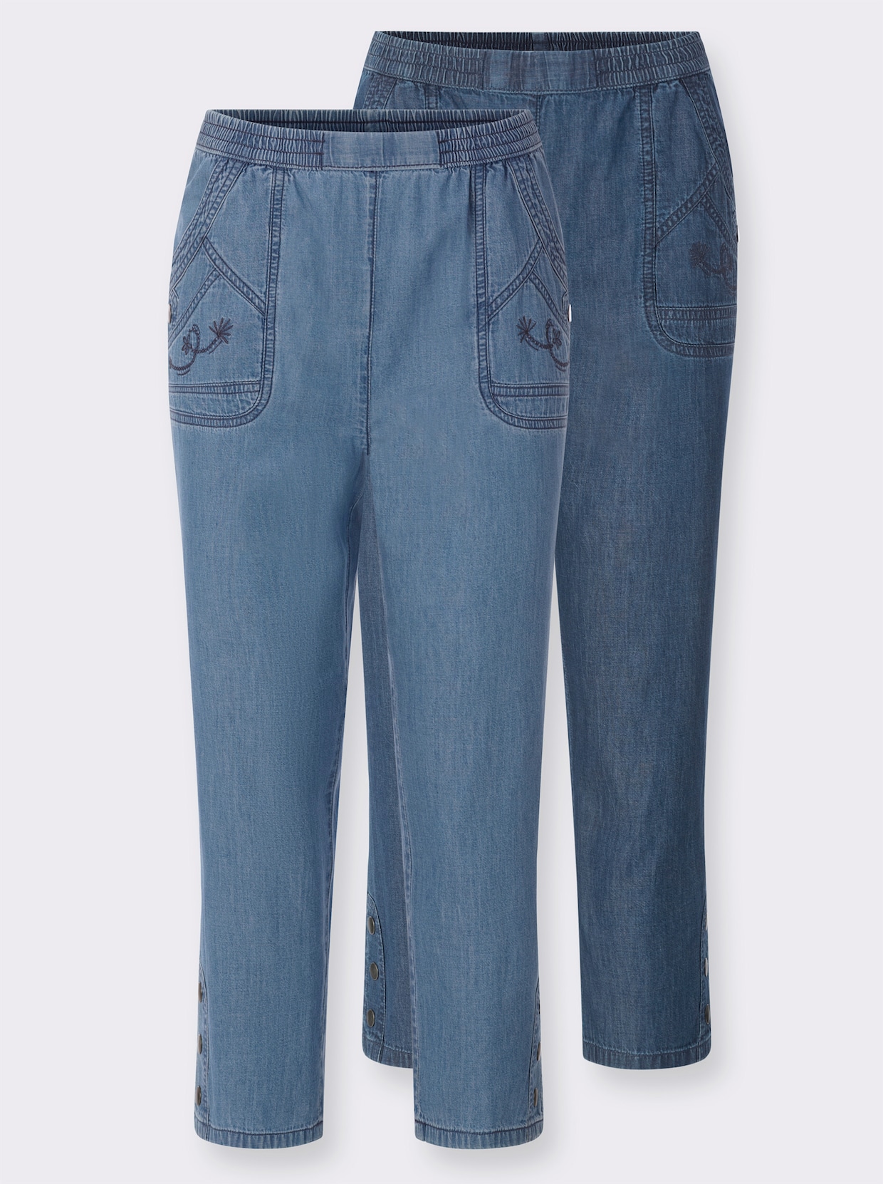 3/4-Jeans - blue-bleached + blue-stone-washed