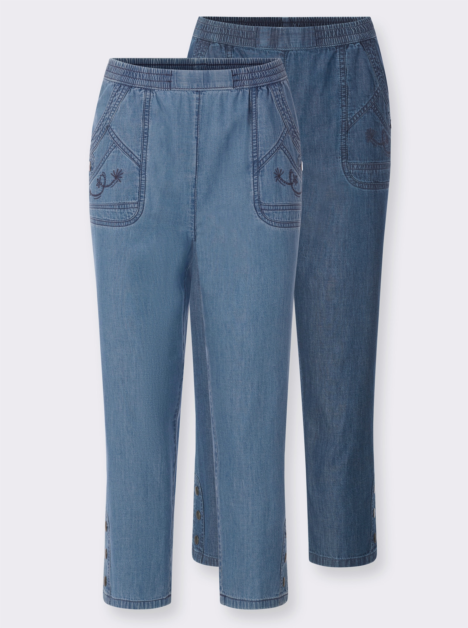 3/4-Jeans mit Zierknöpfen - blue-bleached + blue-stone-washed