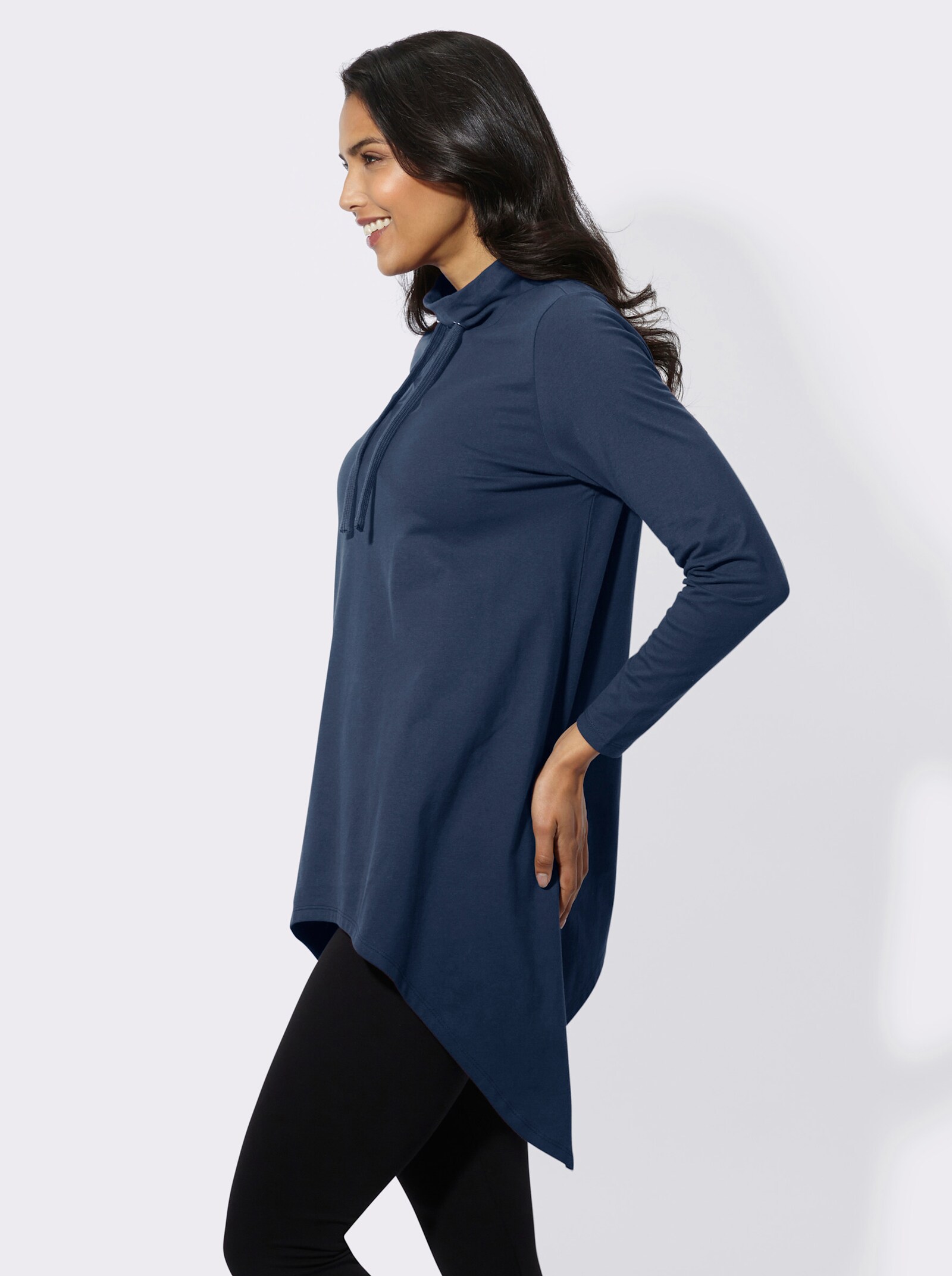 Longshirt mit zipfeligem Saum - dunkelblau