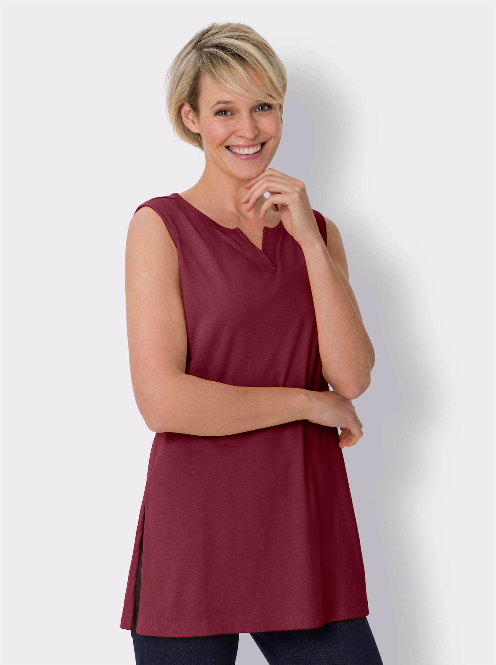 Longtop mit Seitenschlitzen - dunkelrot