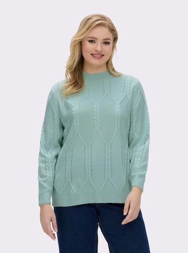 Langarm-Pullover mit Zopfmuster - kalkmint