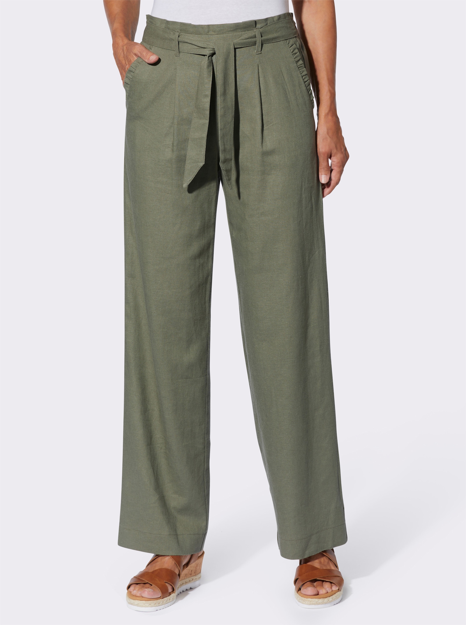 Schlupfhose mit Bindegürtel - khaki