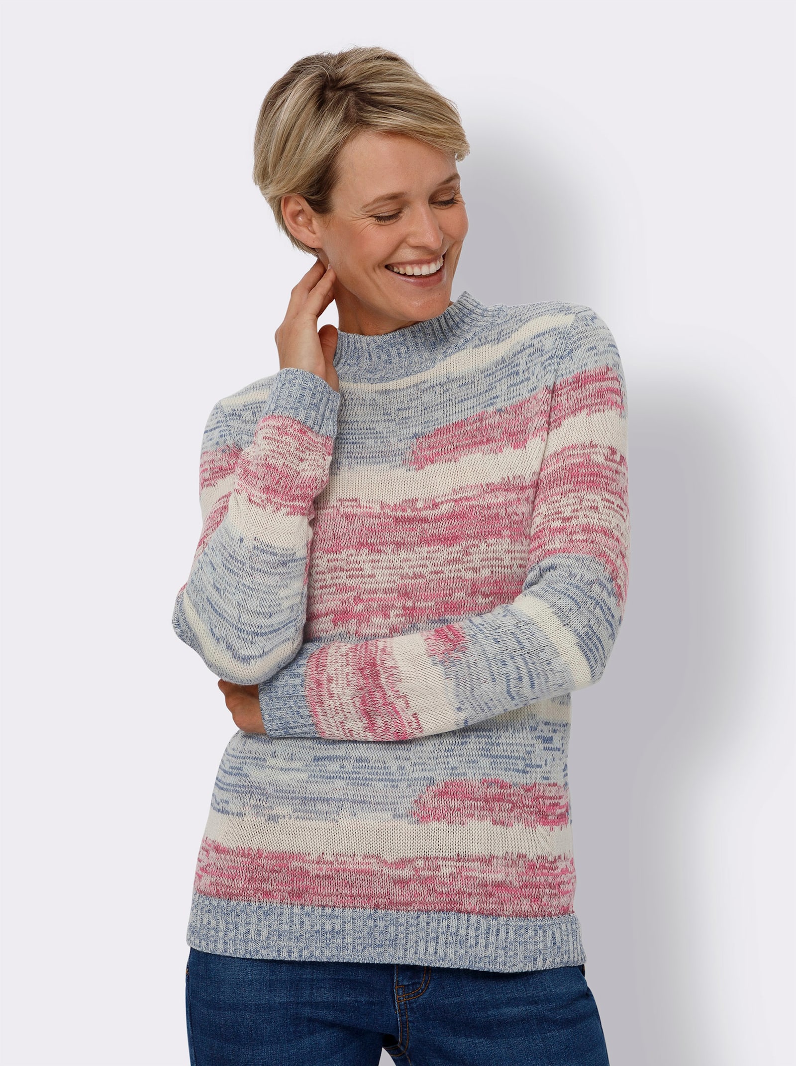 Stehkragenpullover in Melange-Optik - champagner-malve-gemustert