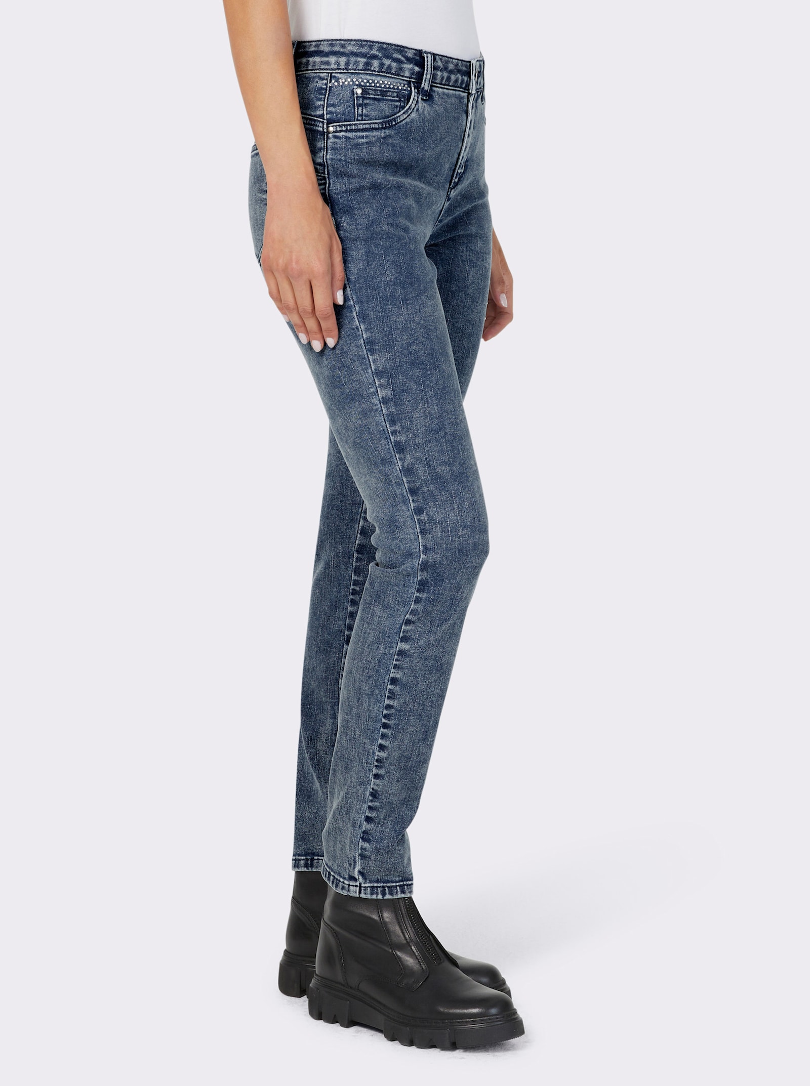 heine Röhrenjeans mit Glitzersteinchen-Applikation - blue-stone-washed
