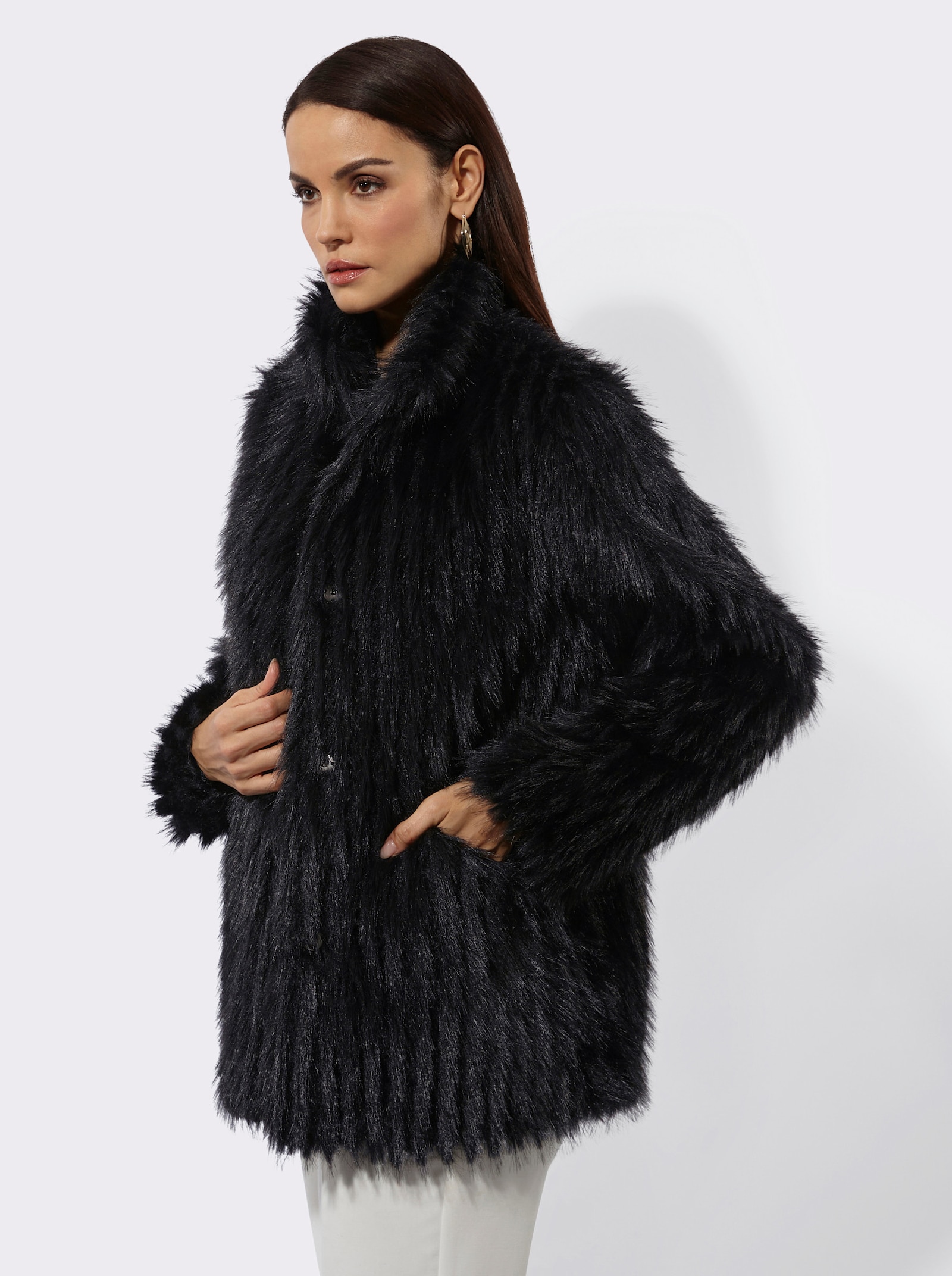 Mainpol Fellimitatjacke mit verdecken Druckkknöpfen - schwarz