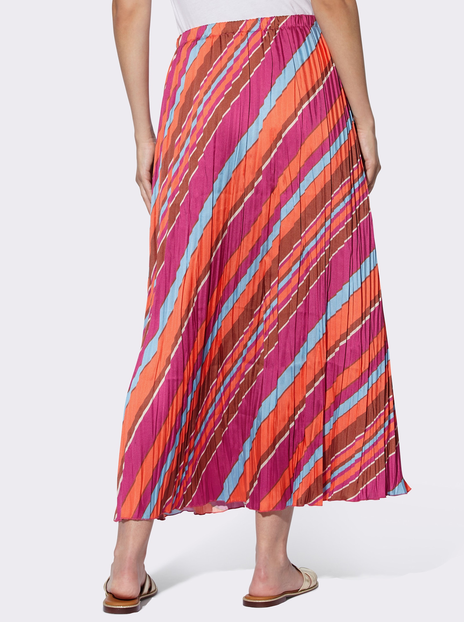heine Plisseerock mit elastischem Bund - orange-fuchsia-gestreift
