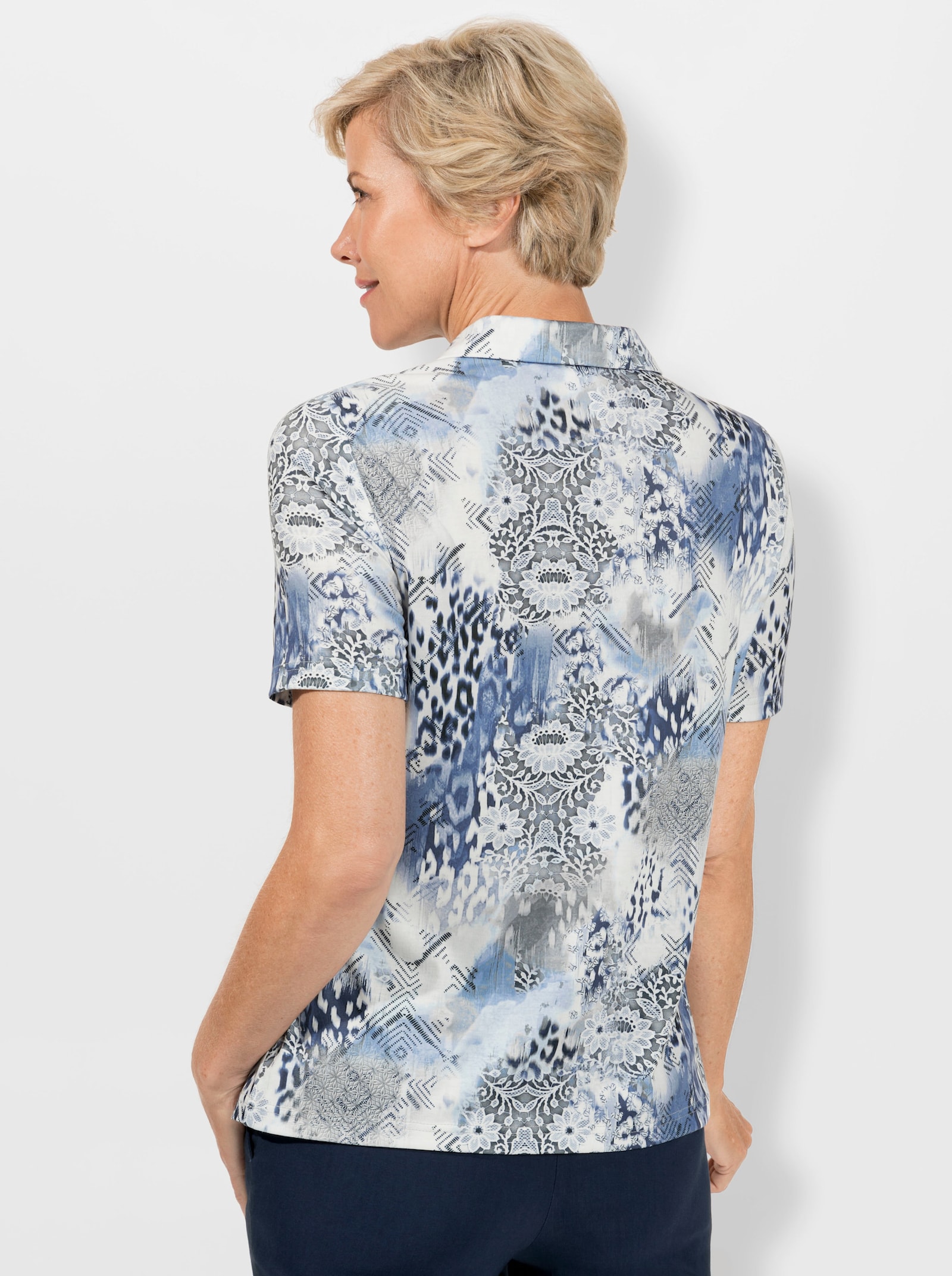 Poloshirt met patroonmix - ijsblauw/lichtgrijs bedrukt